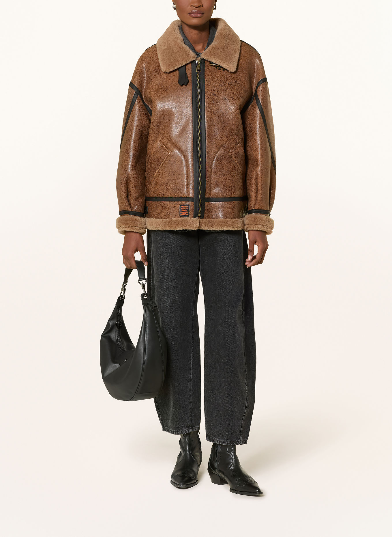 BOMBERS ORIGINAL Lederjacke: BRAUN / SCHWARZ