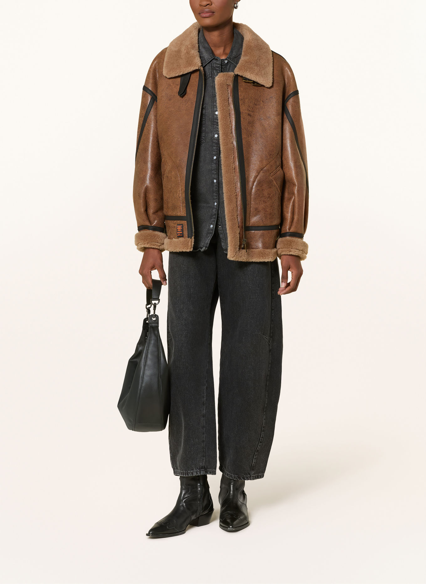 BOMBERS ORIGINAL Lederjacke: BRAUN / SCHWARZ