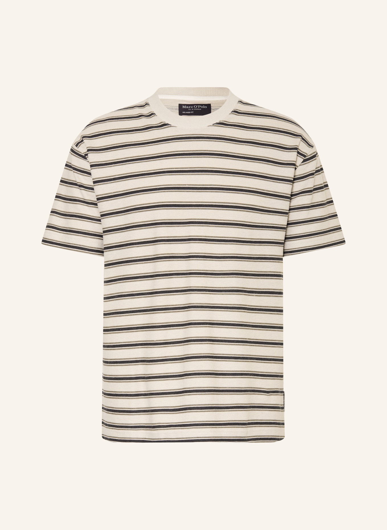 Marc O'Polo T-shirt met linnen: BEIGE / OLIJF / ZWART