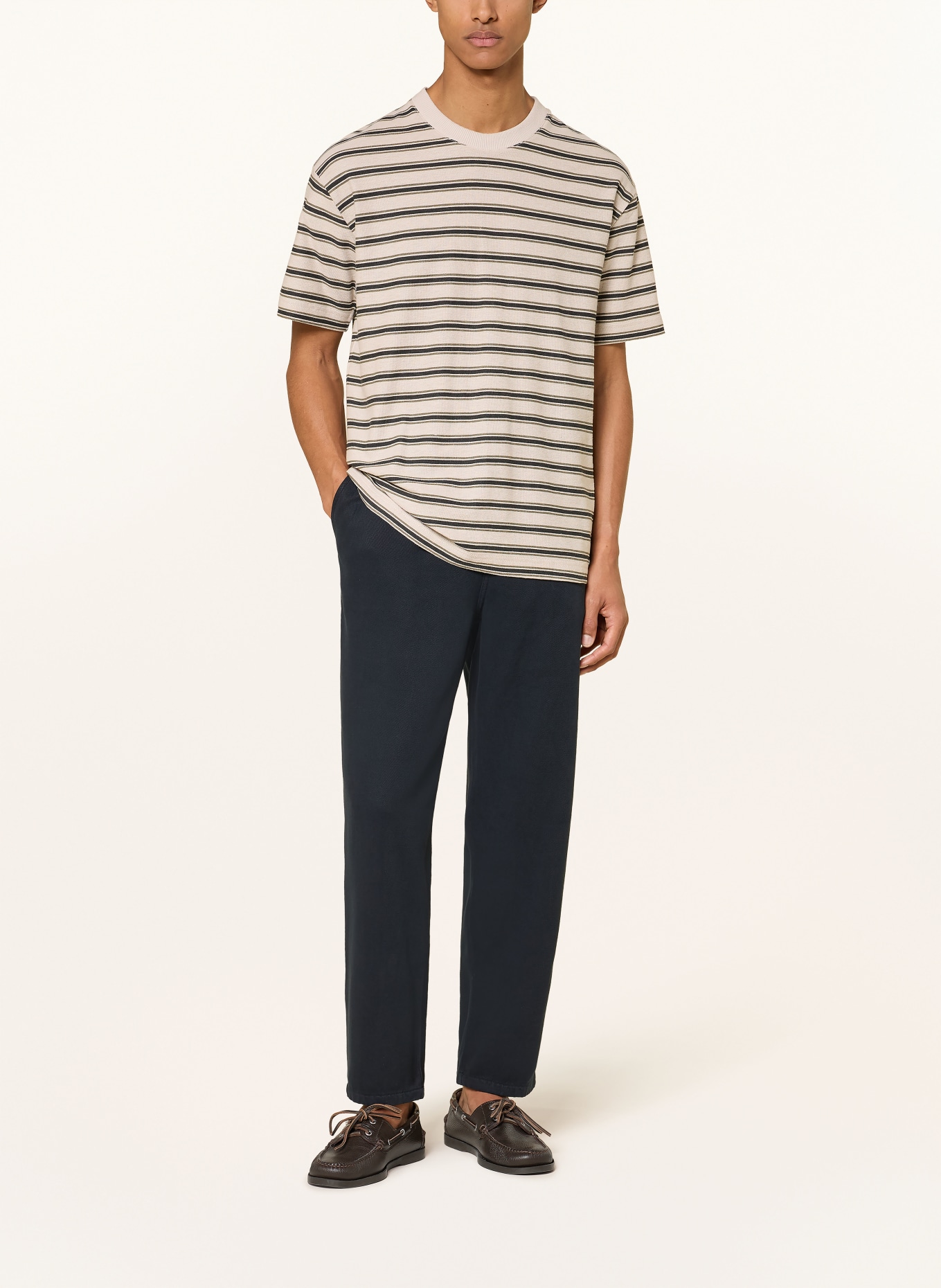 Marc O'Polo T-shirt met linnen: BEIGE / OLIJF / ZWART