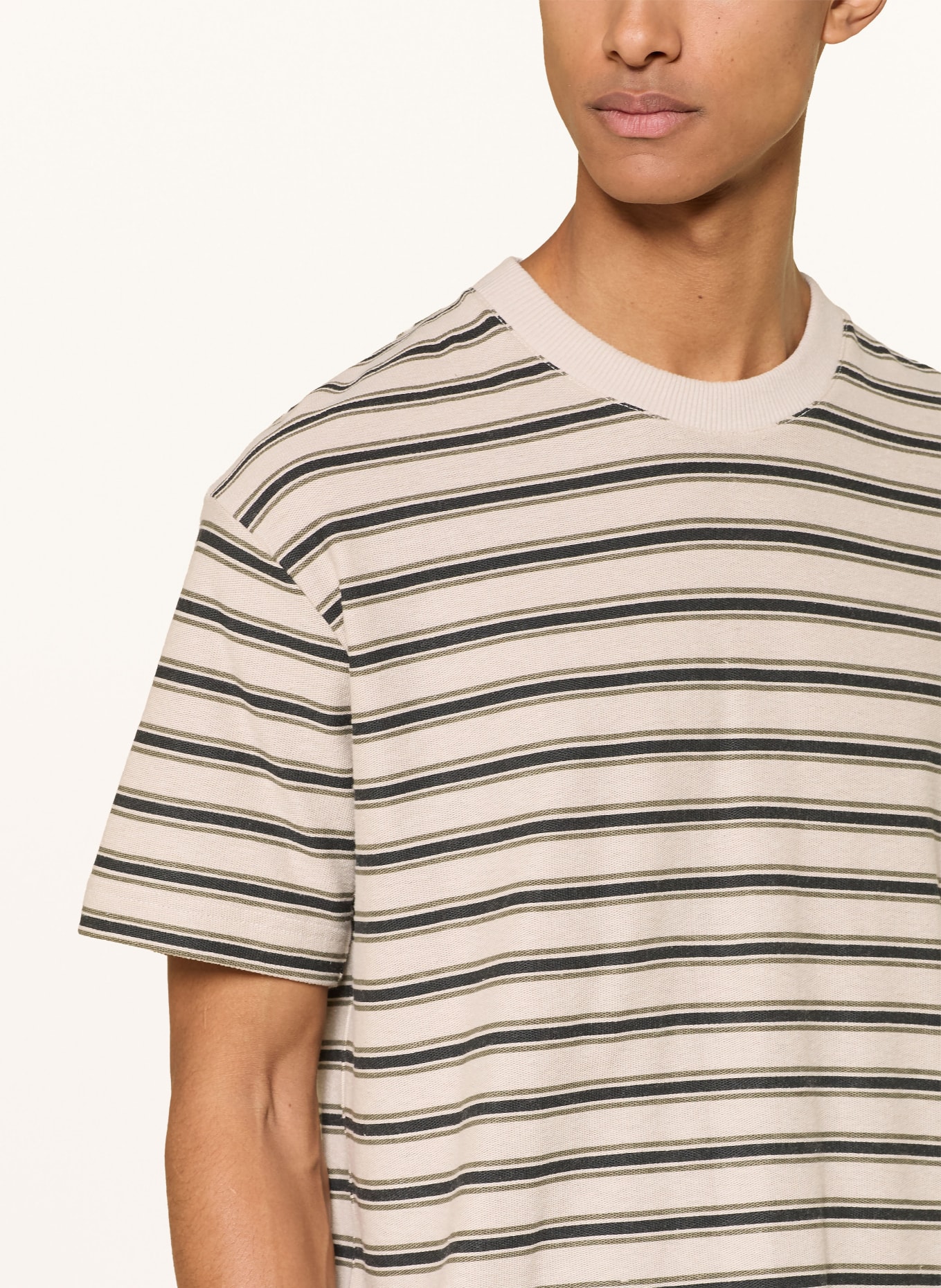 Marc O'Polo T-shirt met linnen: BEIGE / OLIJF / ZWART