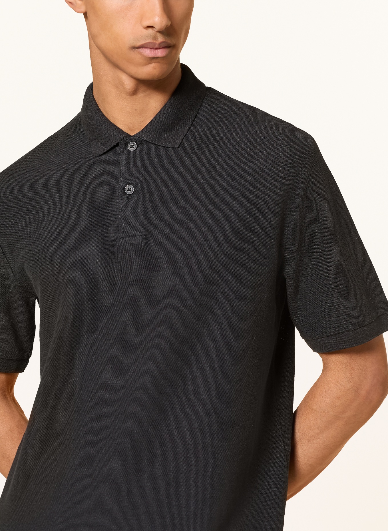 Marc O'Polo Polo tričko z jerseyu, regular fit, s lnem: ČERNÁ
