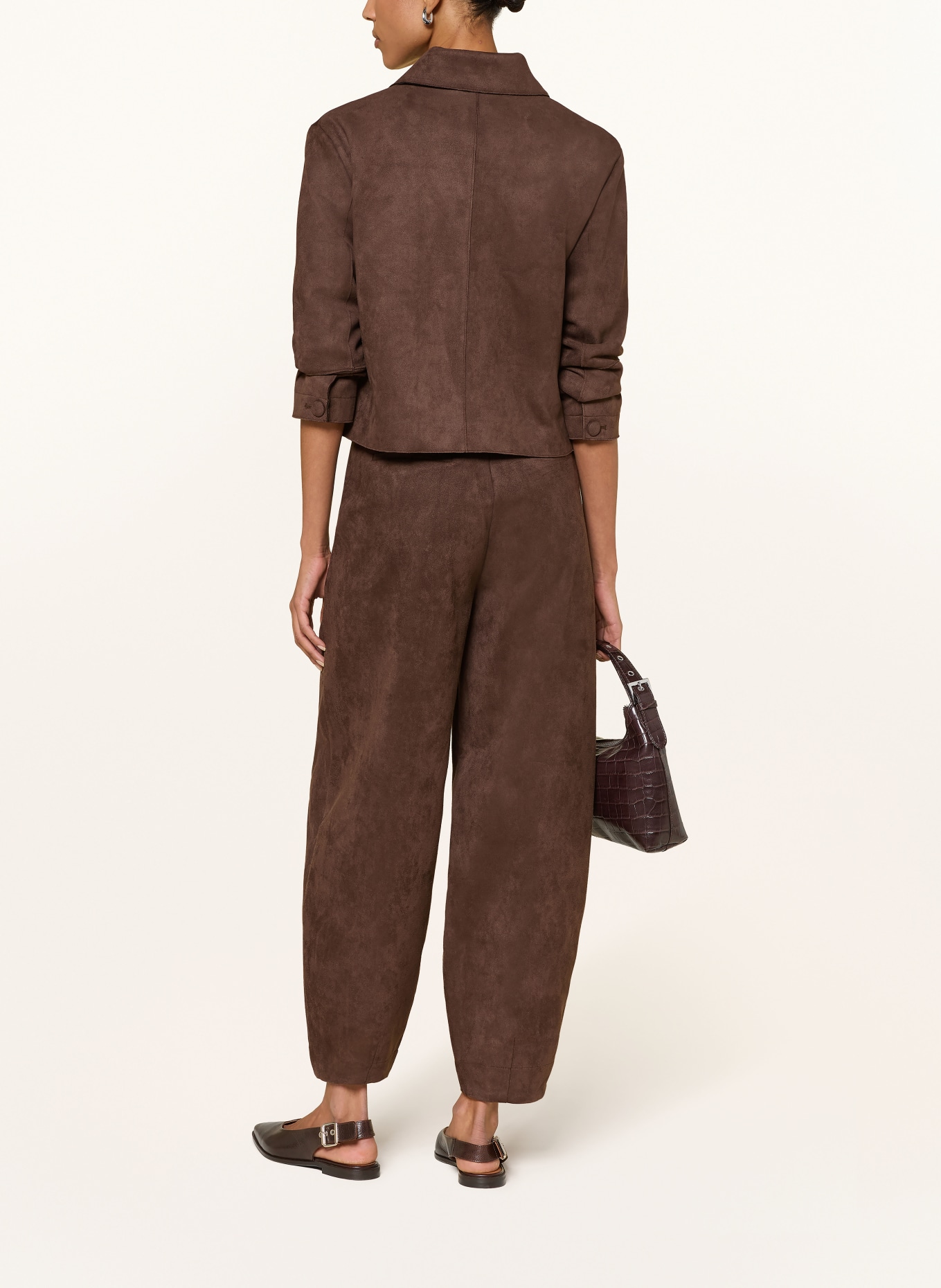 darling harbour Leather-look jersey pants: DARK BROWN