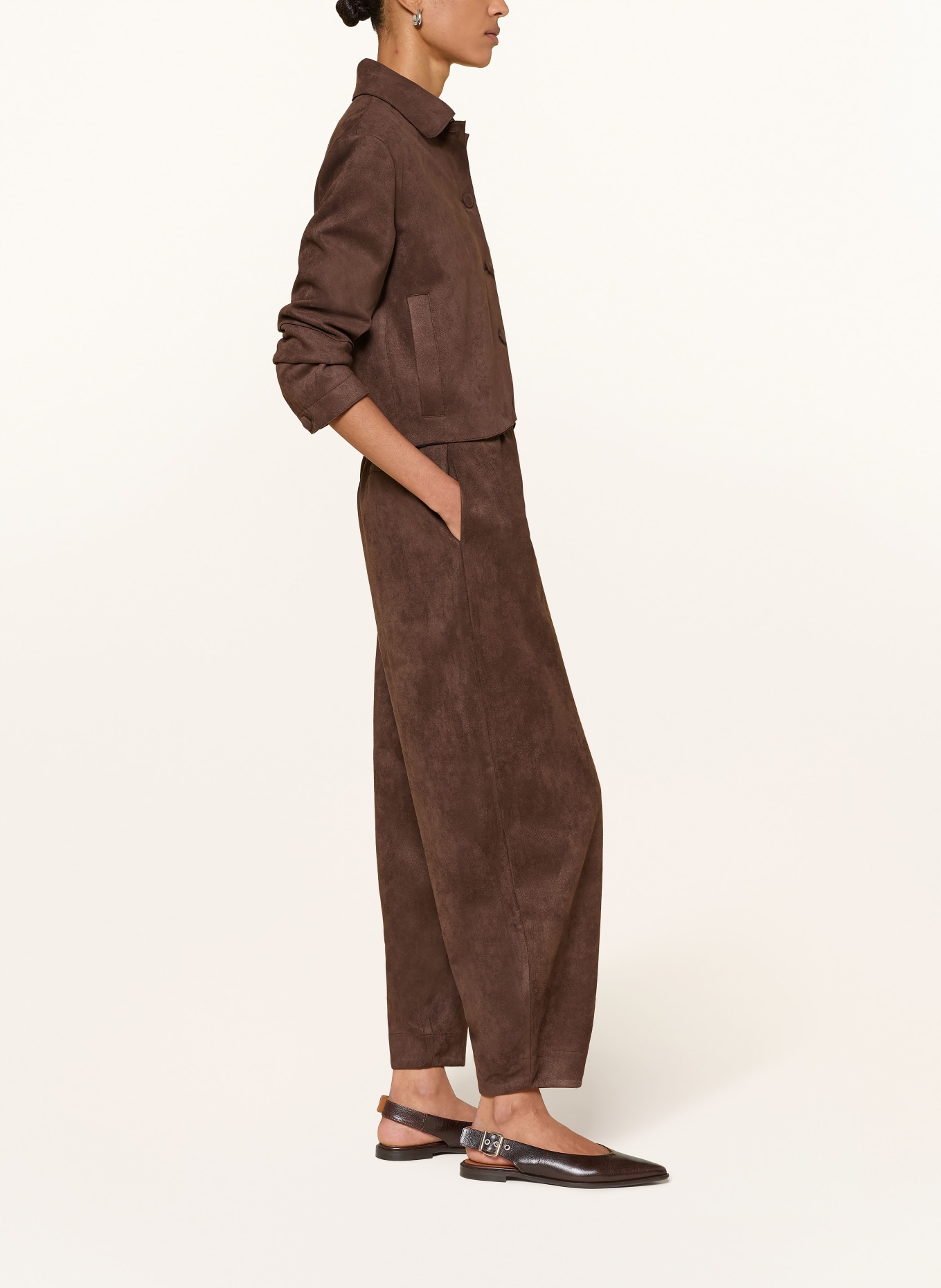 darling harbour Leather-look jersey pants: DARK BROWN