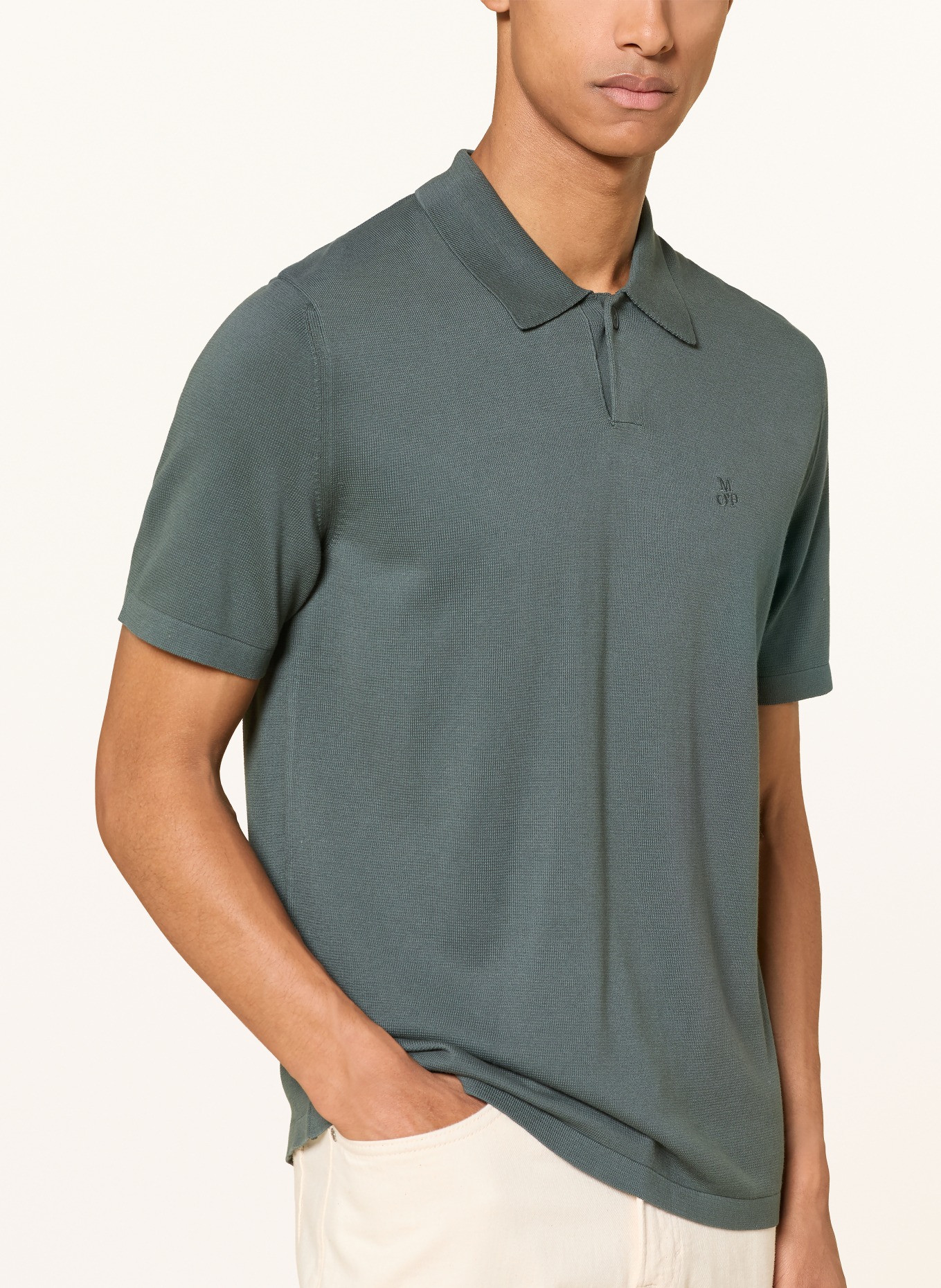 Marc O'Polo Gebreid poloshirt: DONKERGROEN