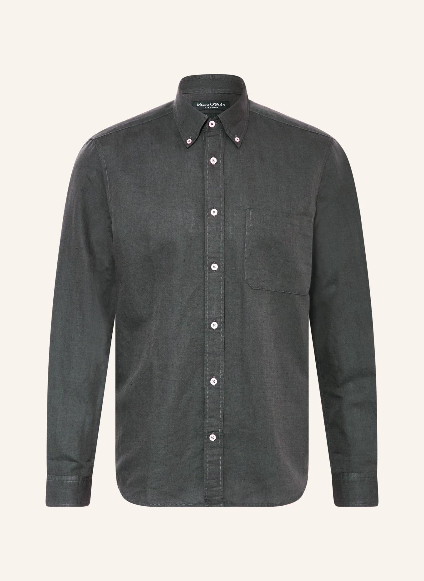 Marc O'Polo Hemd Regular Fit mit Leinen: DUNKELGRÜN