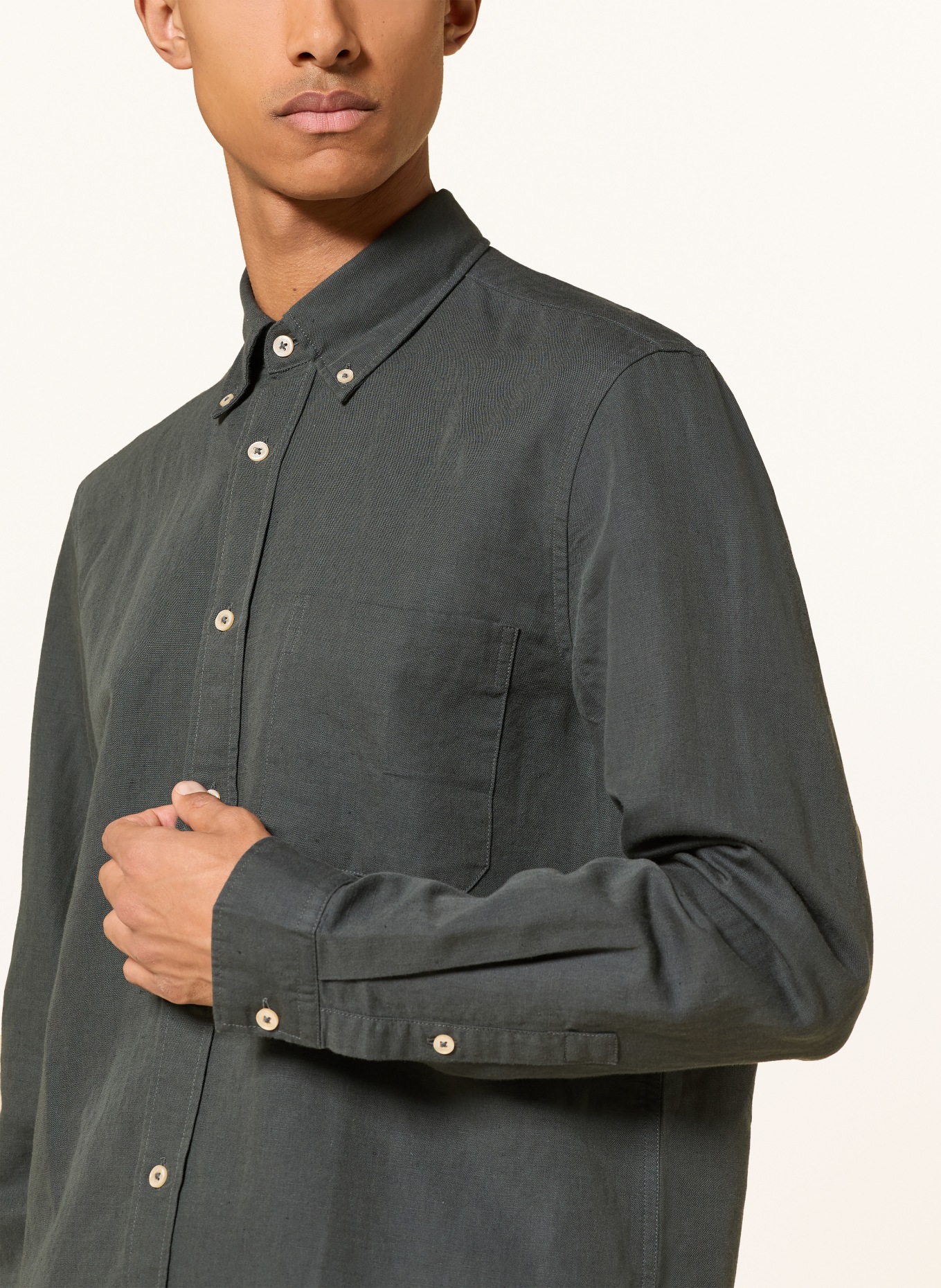 Marc O'Polo Hemd Regular Fit mit Leinen: DUNKELGRÜN