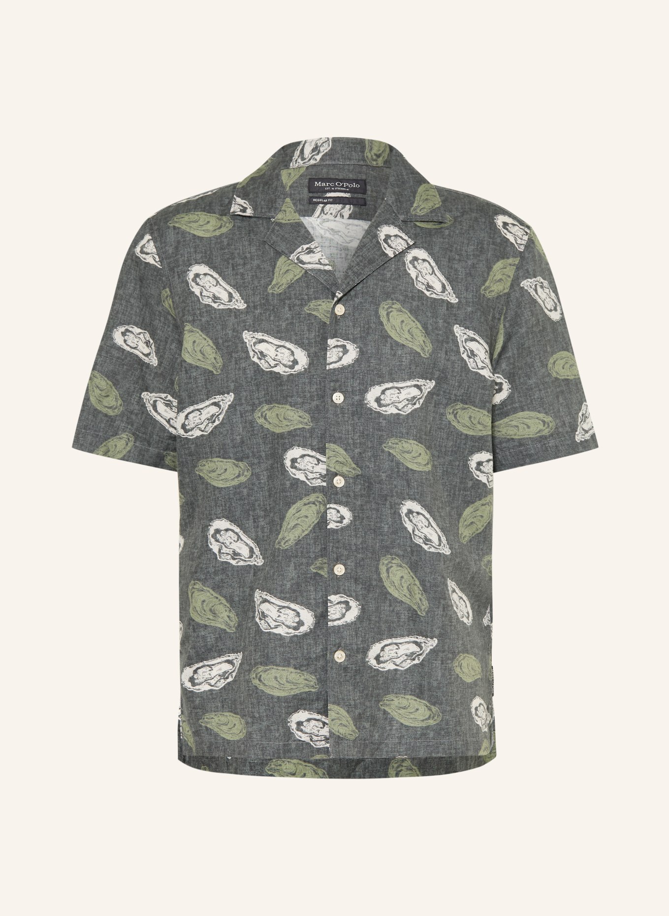 Marc O'Polo Regular-fit resort shirt with linen: DARK GREEN / CREAM / LIGHT GREEN