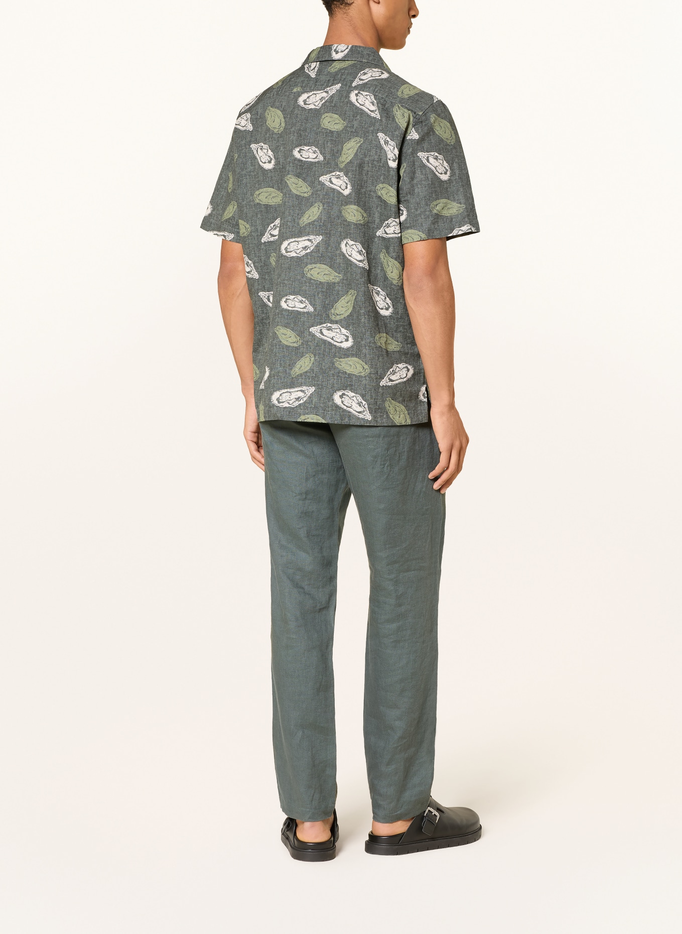 Marc O'Polo Regular-fit resort shirt with linen: DARK GREEN / CREAM / LIGHT GREEN
