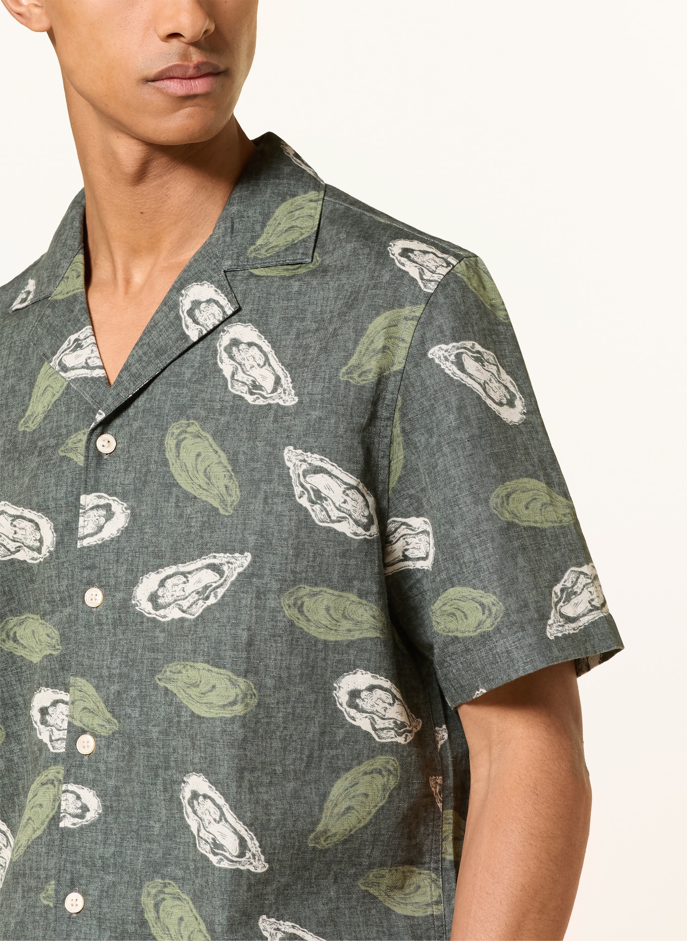 Marc O'Polo Regular-fit resort shirt with linen: DARK GREEN / CREAM / LIGHT GREEN
