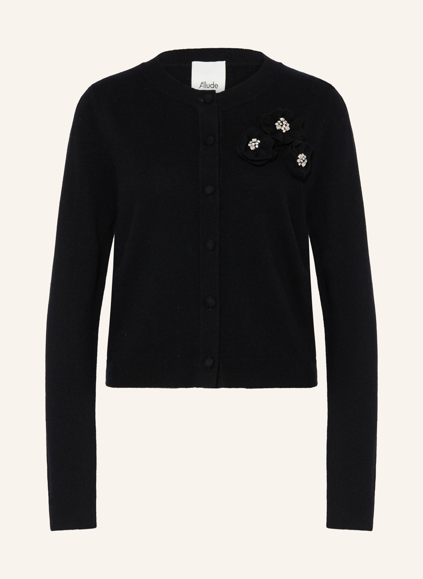 ALLUDE Cardigan din cașmir cu pietre decorative: NEGRU