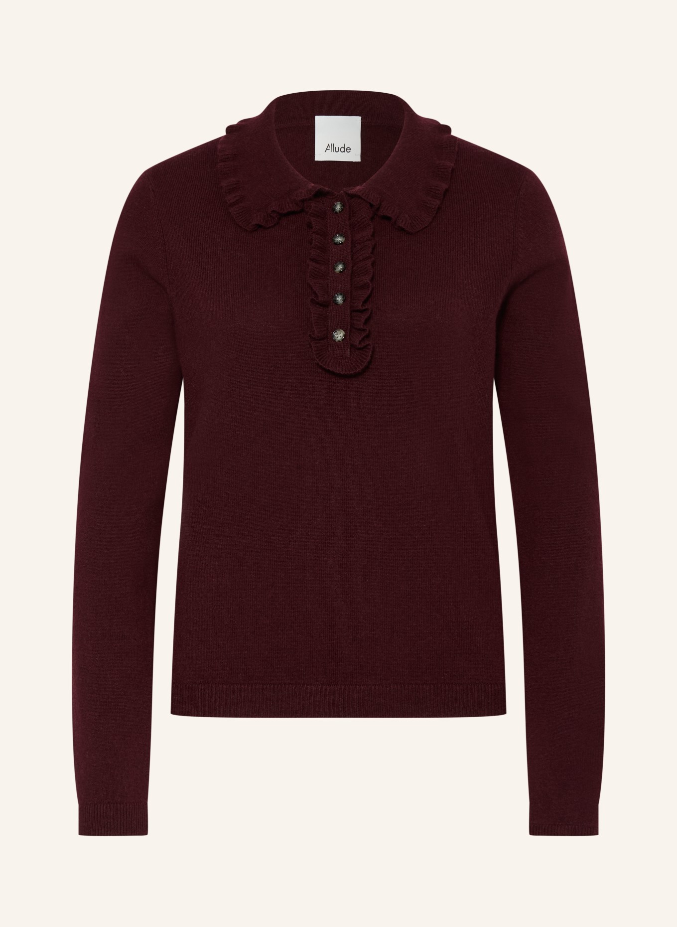 ALLUDE Trui met kasjmier en ruches: DONKERROOD