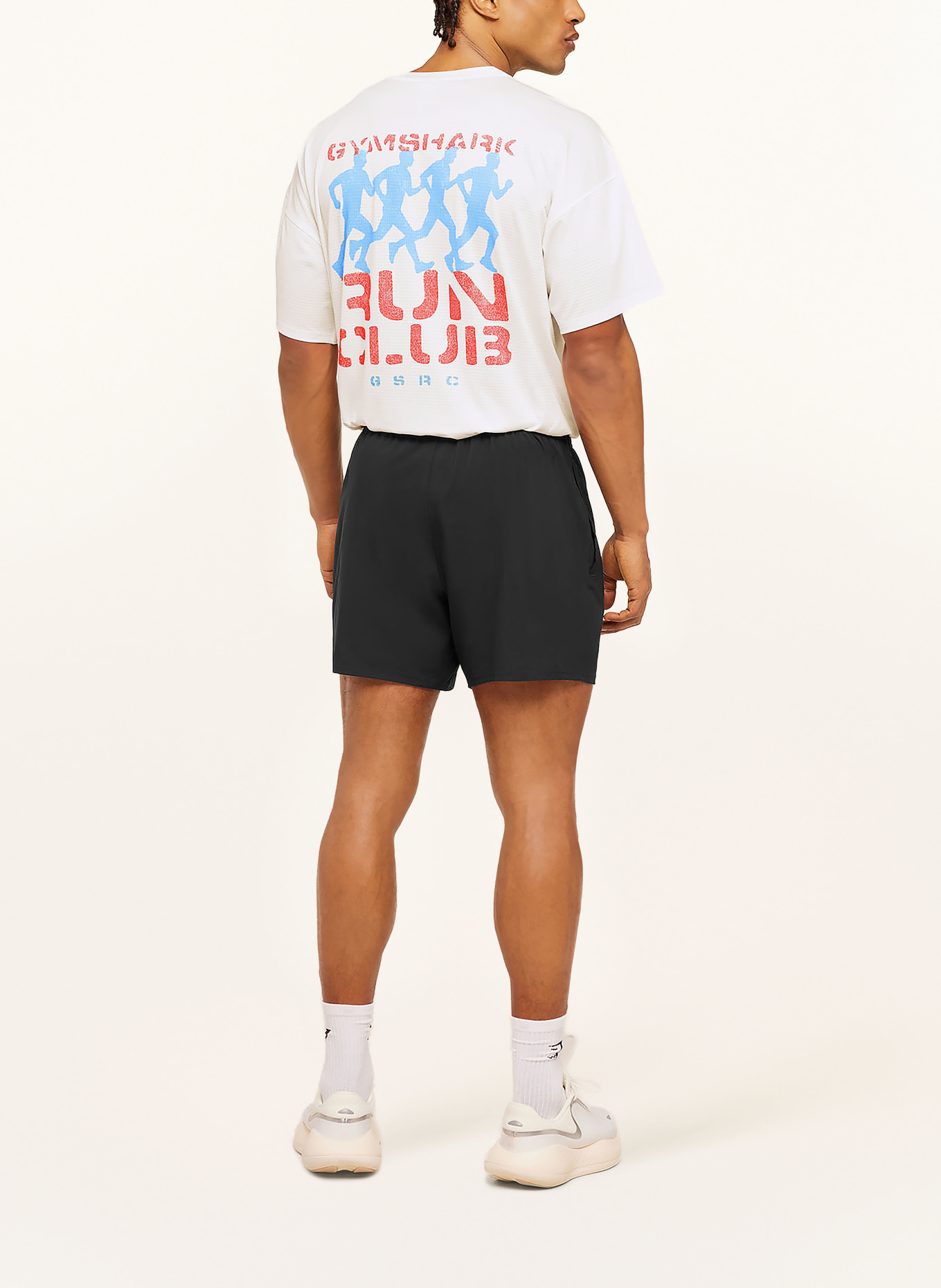 GYMSHARK Oversized-Shirt GSRC STENCIL aus Mesh: WEISS / ROT / BLAU