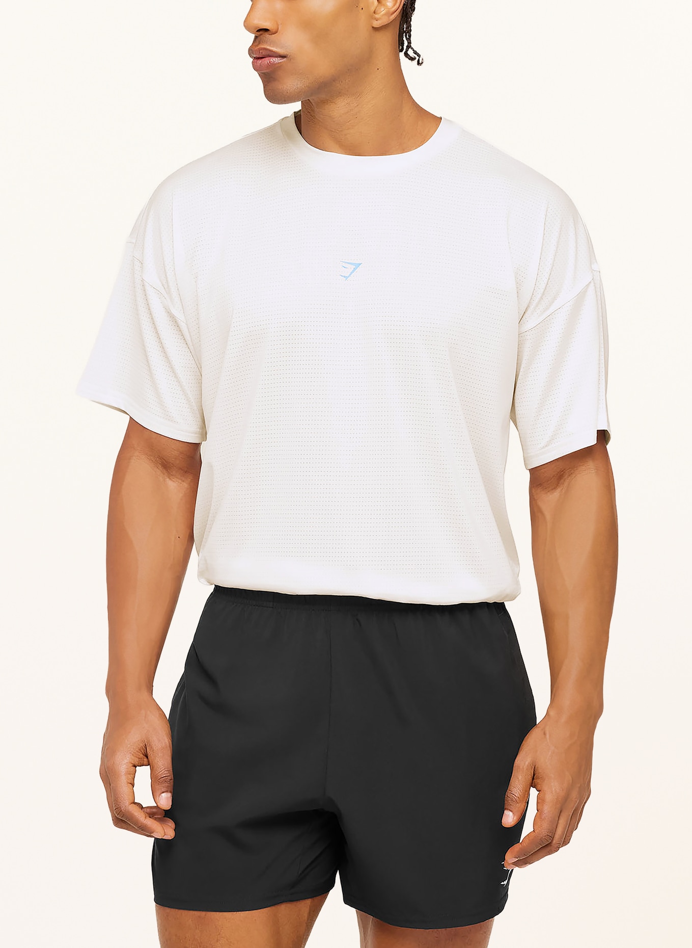 GYMSHARK Oversized-Shirt GSRC STENCIL aus Mesh: WEISS / ROT / BLAU