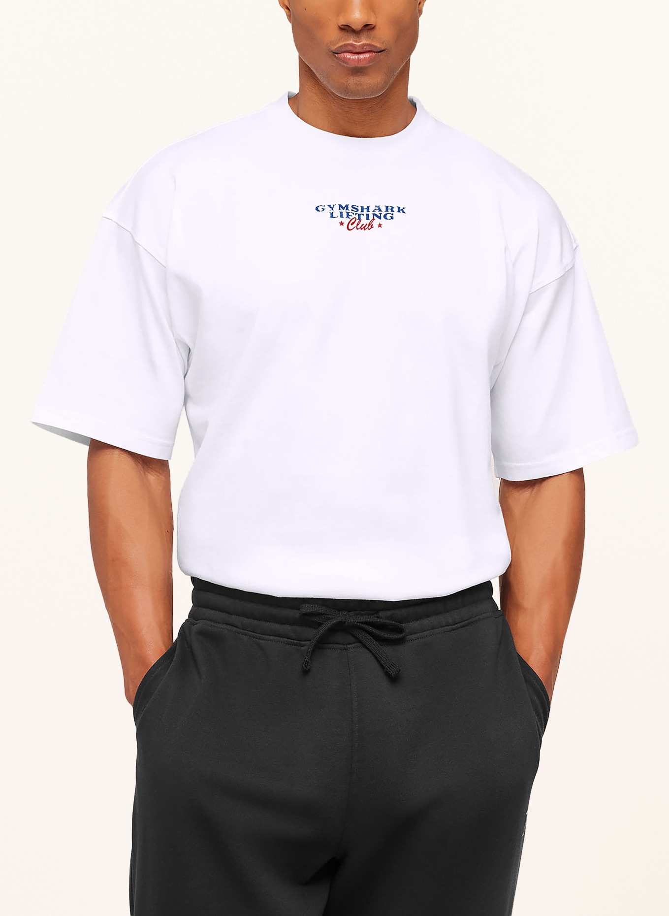 GYMSHARK Oversized-Shirt TROPHY GRAPHIC: WEISS / ROT / BLAU
