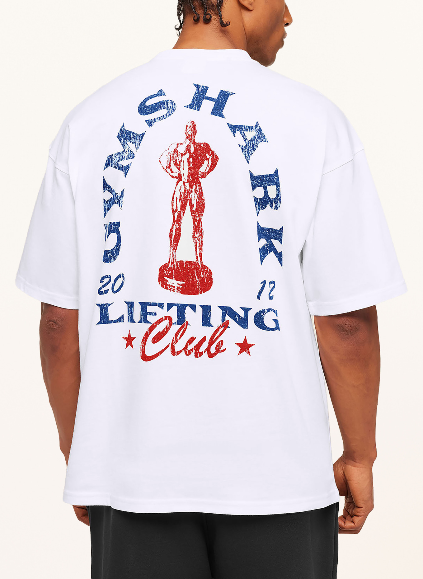 GYMSHARK Oversized-Shirt TROPHY GRAPHIC: WEISS / ROT / BLAU