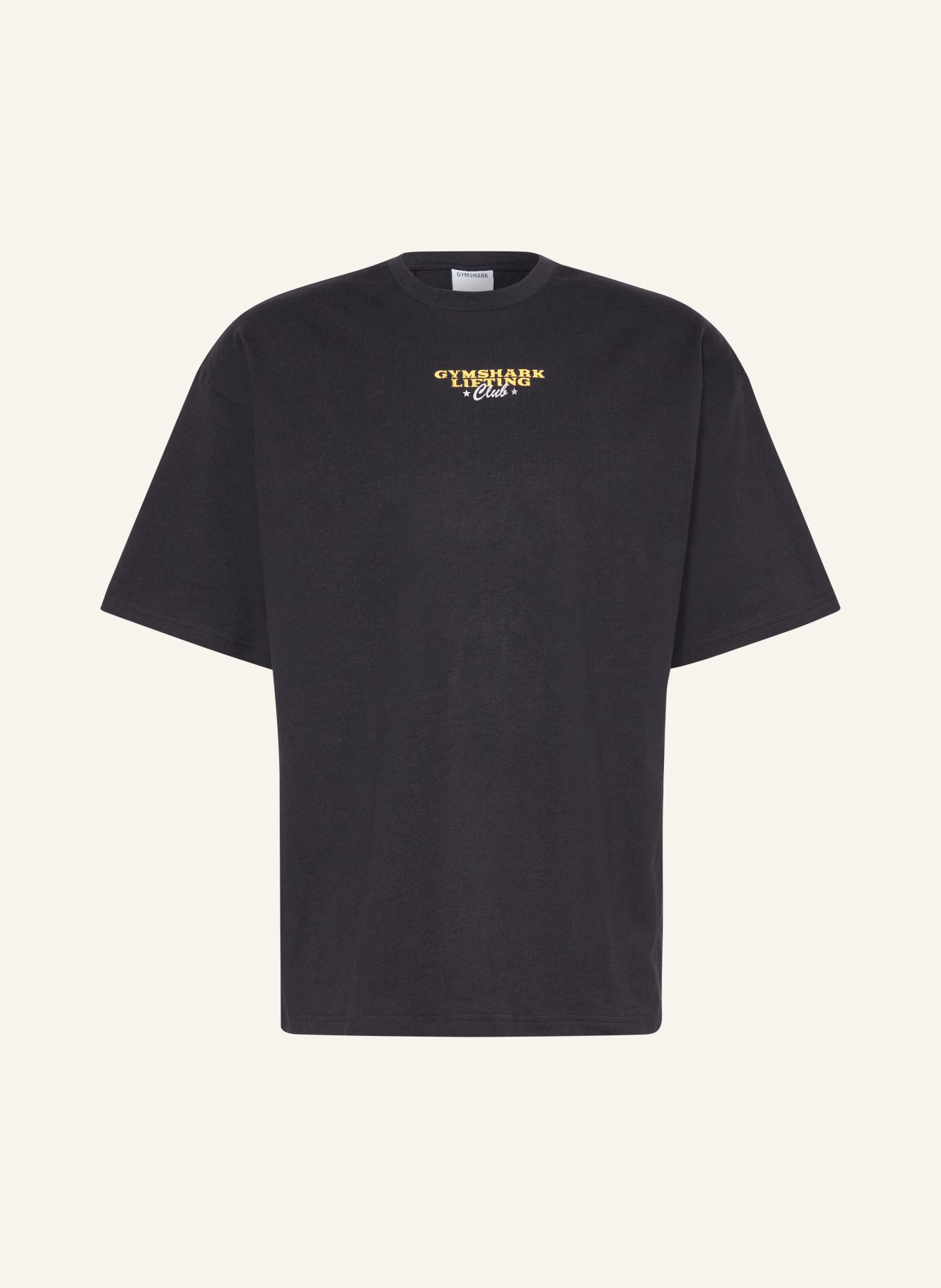 GYMSHARK Oversized-Shirt TROPHY GRAPHIC: SCHWARZ / HELLGRAU / GELB