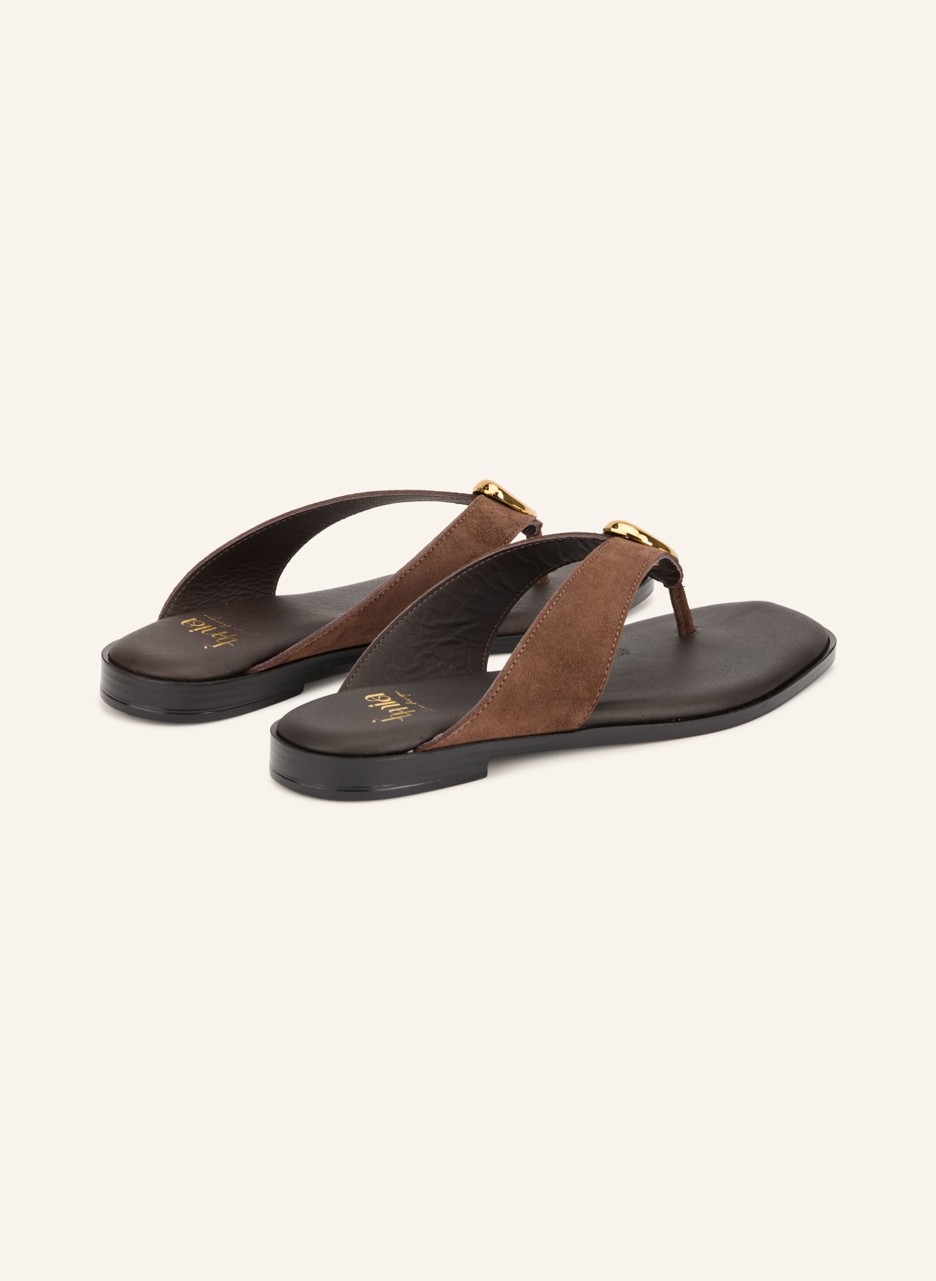 È MIA Toe-separator sandals with gemstones: DARK BROWN / GOLD