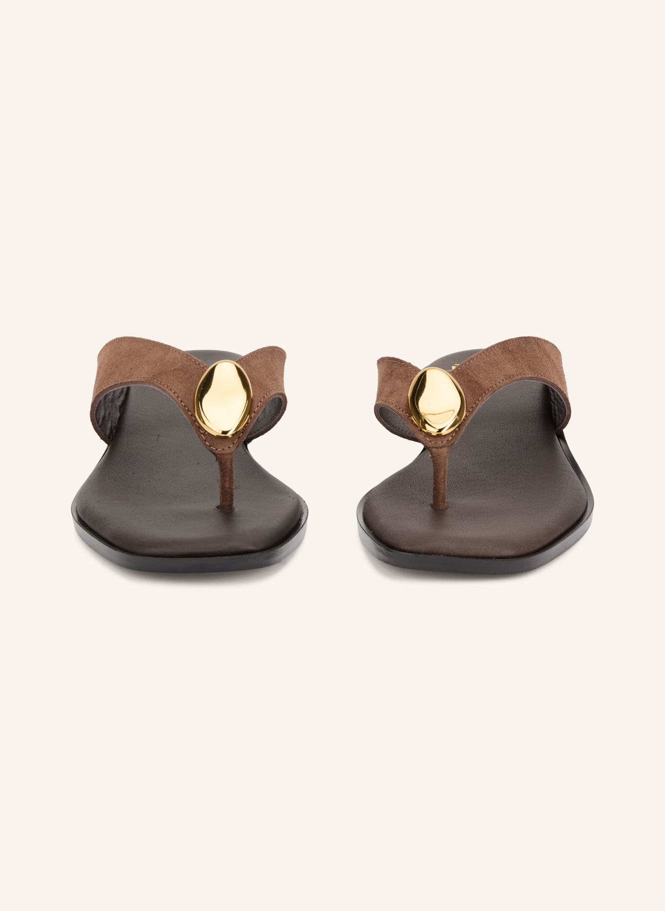 È MIA Toe-separator sandals with gemstones: DARK BROWN / GOLD