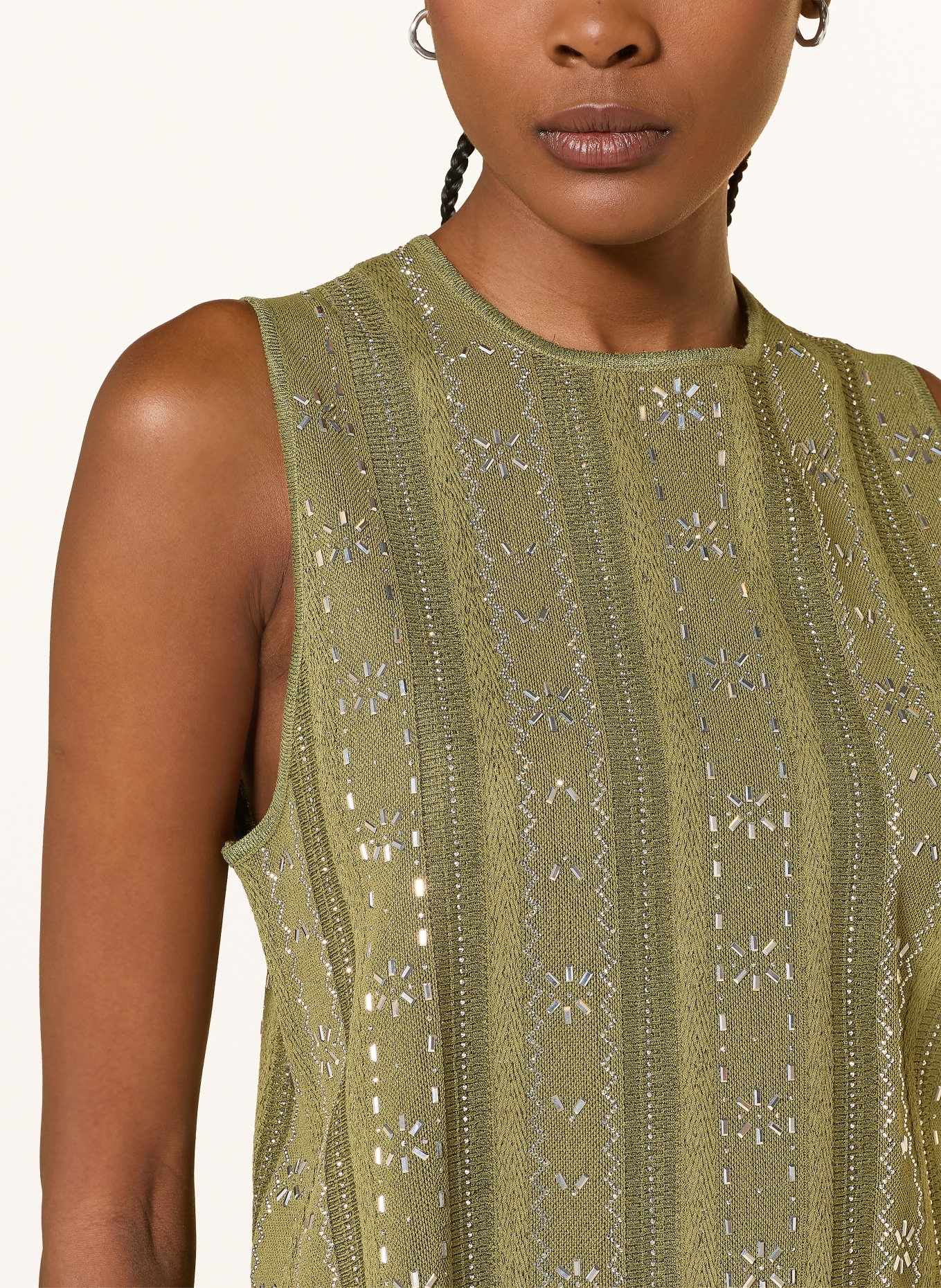maje Top mit Glitzergarn und Schmucksteinen: OLIV