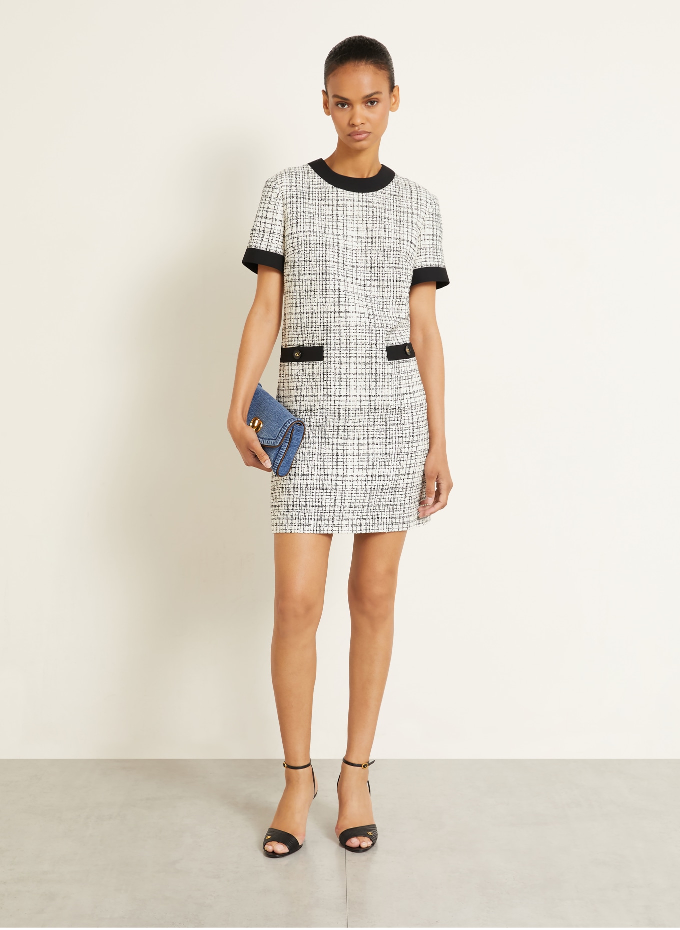 VALENTINO Tweed dress: CREAM / WHITE / BLACK