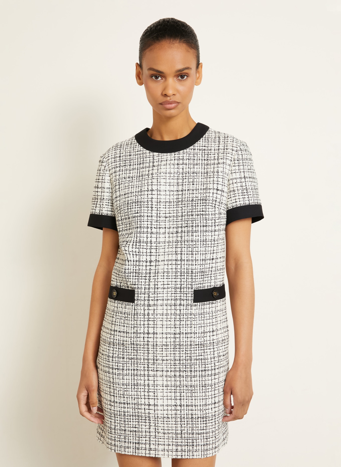 VALENTINO Tweed dress: CREAM / WHITE / BLACK