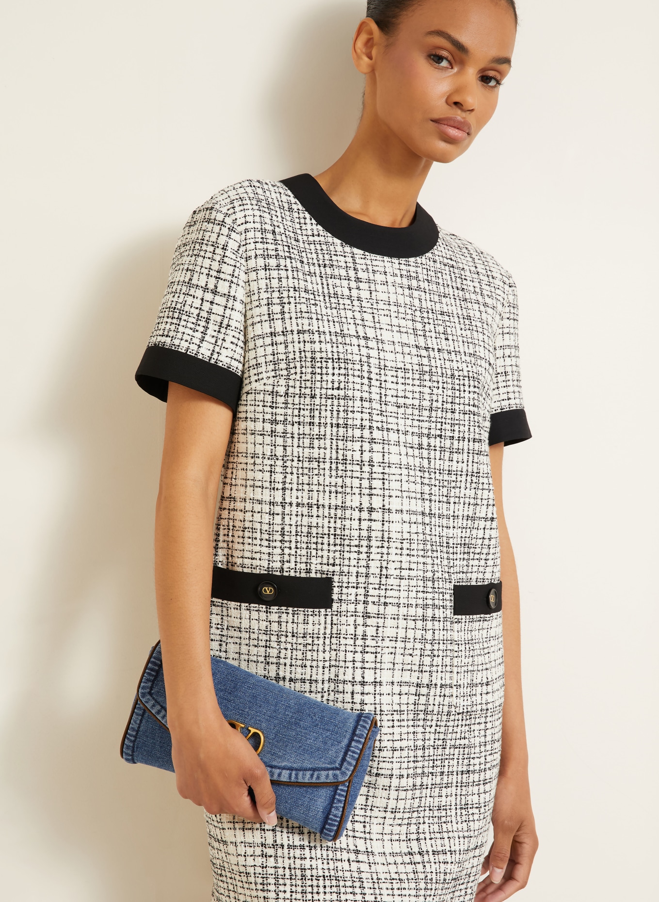 VALENTINO Tweed dress: CREAM / WHITE / BLACK