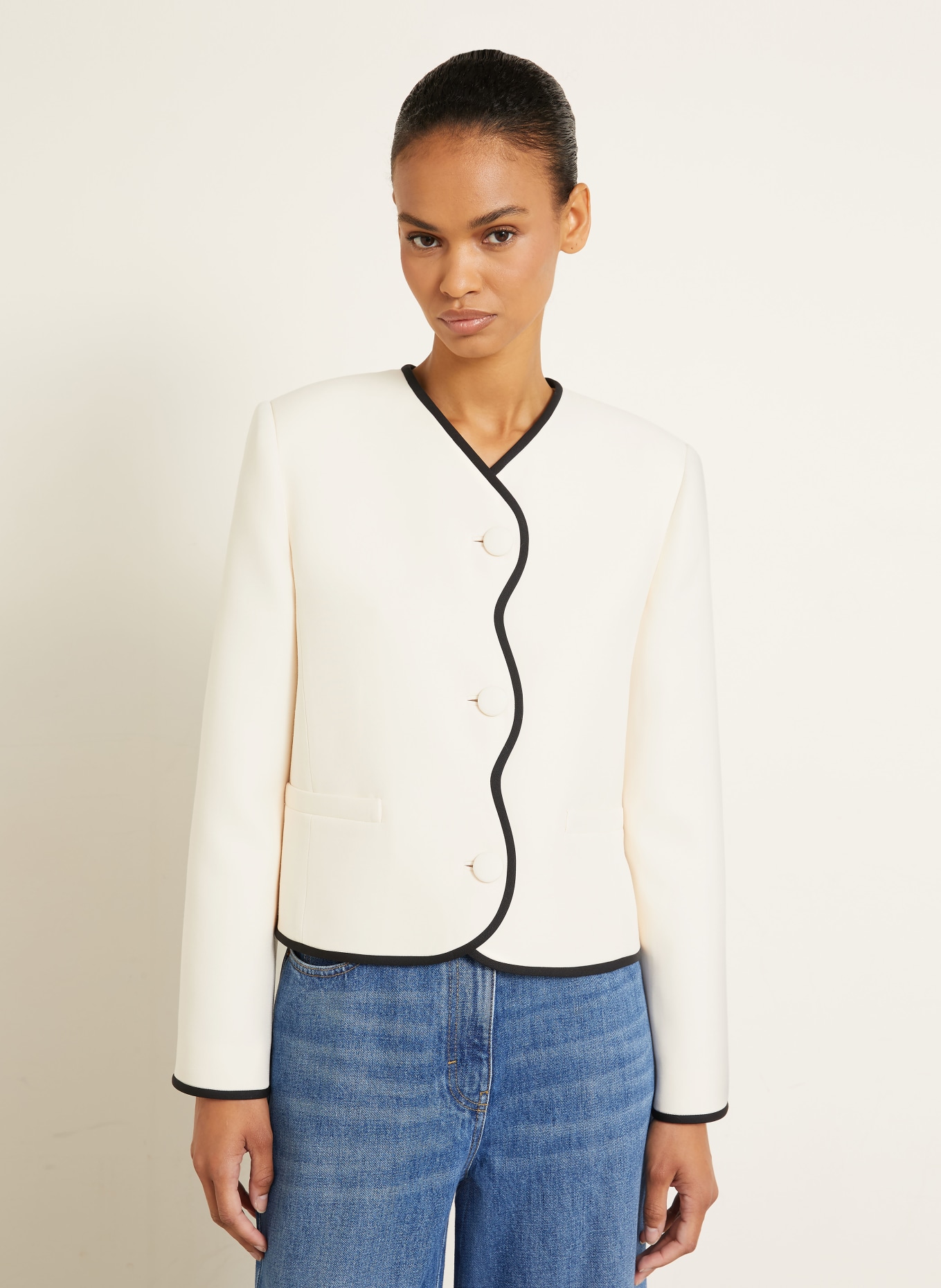 VALENTINO Blazer mit Seide: CREME / SCHWARZ