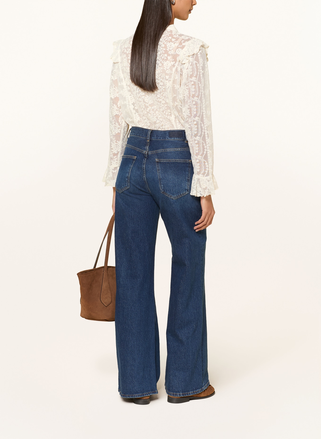 darling harbour Lace bow-tie blouse with flounces: OFFWHITE