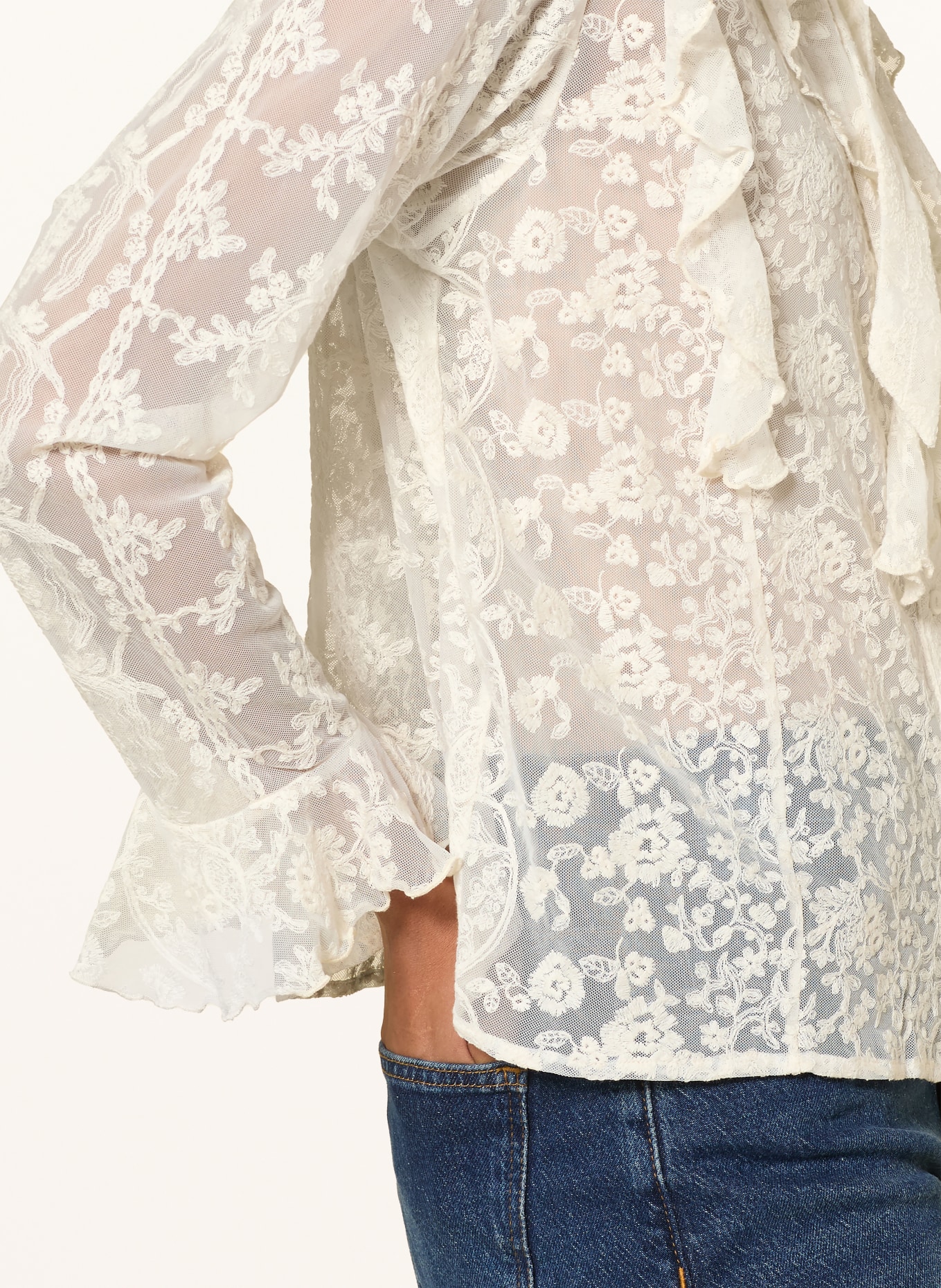 darling harbour Lace bow-tie blouse with flounces: OFFWHITE