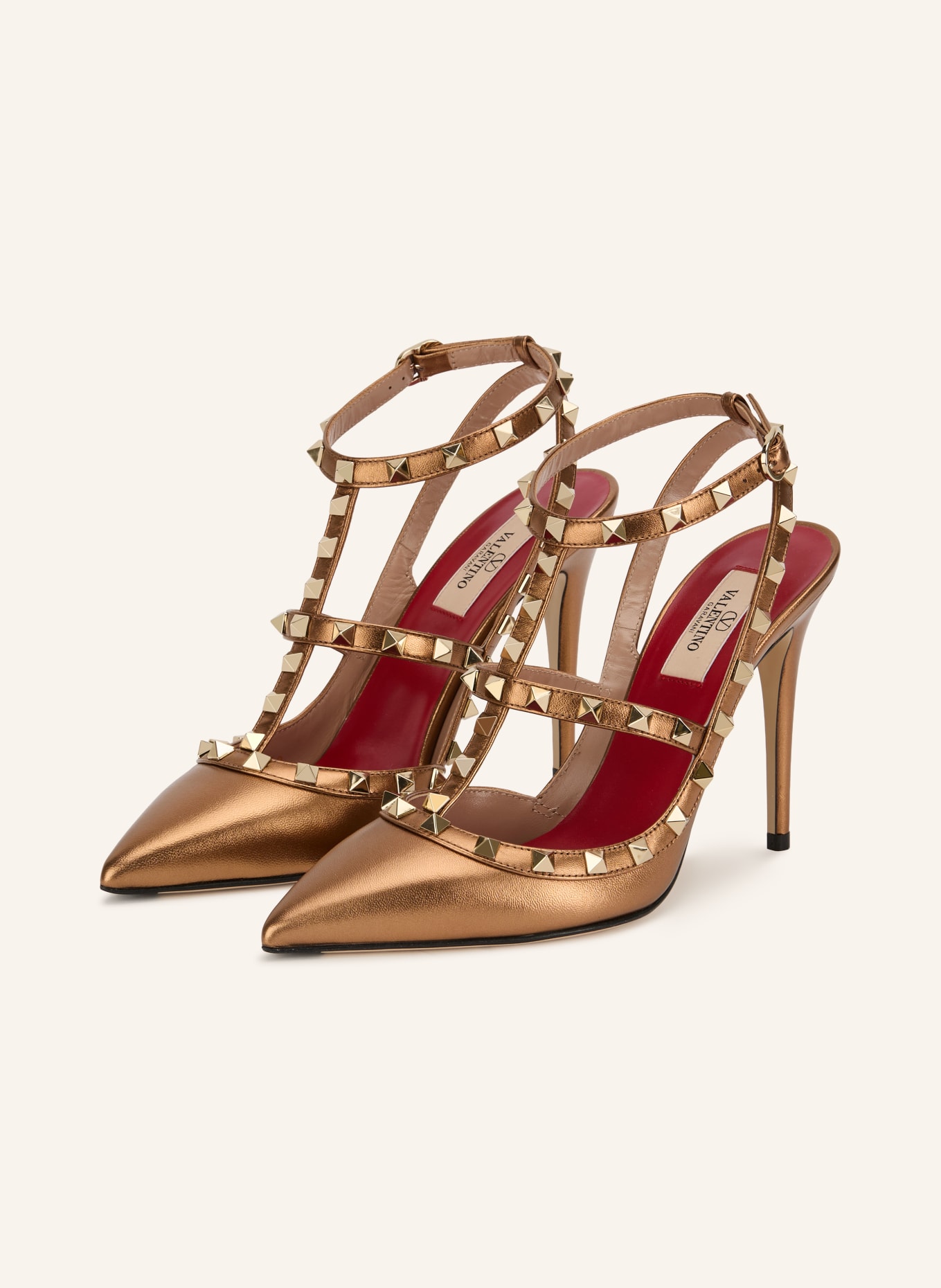 VALENTINO GARAVANI ROCKSTUD slingback pumps with studs: COGNAC / GOLD