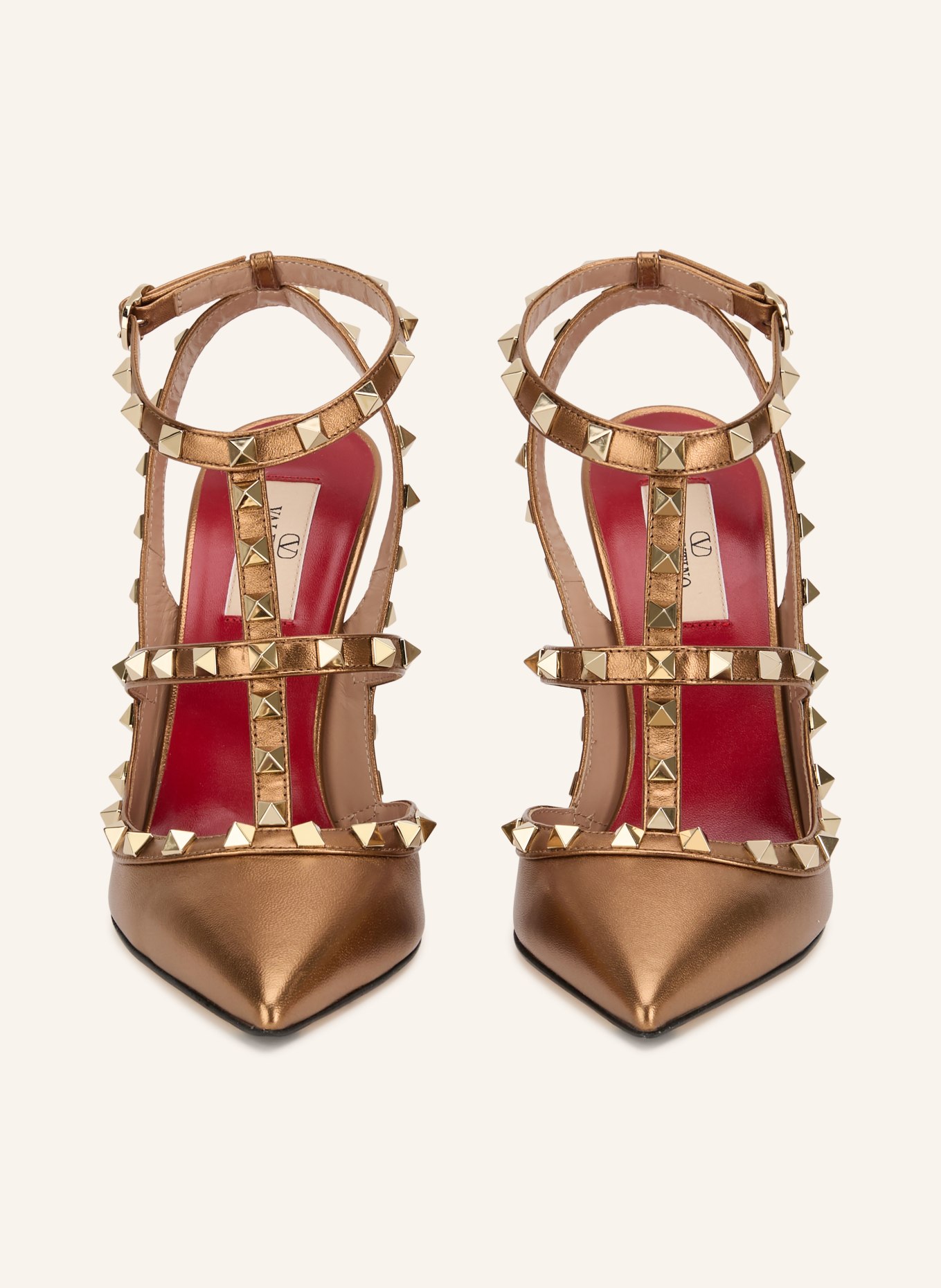 VALENTINO GARAVANI ROCKSTUD slingback pumps with studs: COGNAC / GOLD