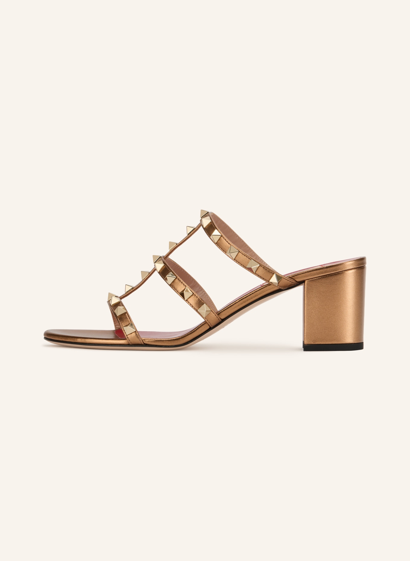 VALENTINO GARAVANI ROCKSTUD mules with studs: COGNAC / GOLD