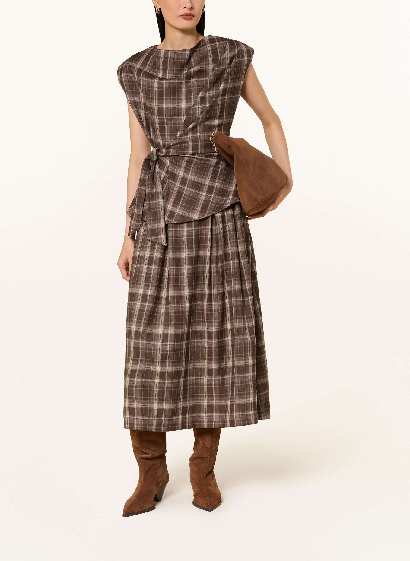 co'couture Pleated Skirt DAGNYCC: DARK BROWN / BEIGE