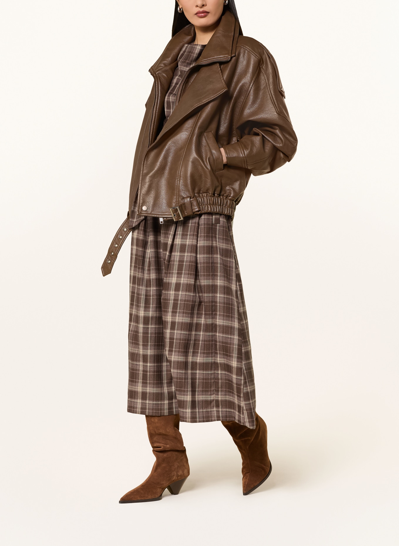 co'couture Pleated Skirt DAGNYCC: DARK BROWN / BEIGE