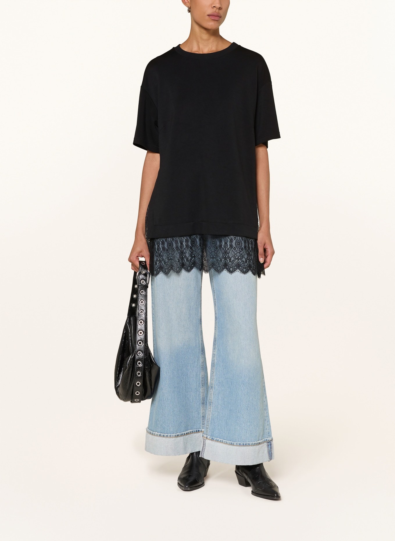 co'couture LARSONCC T-shirt with lace: BLACK