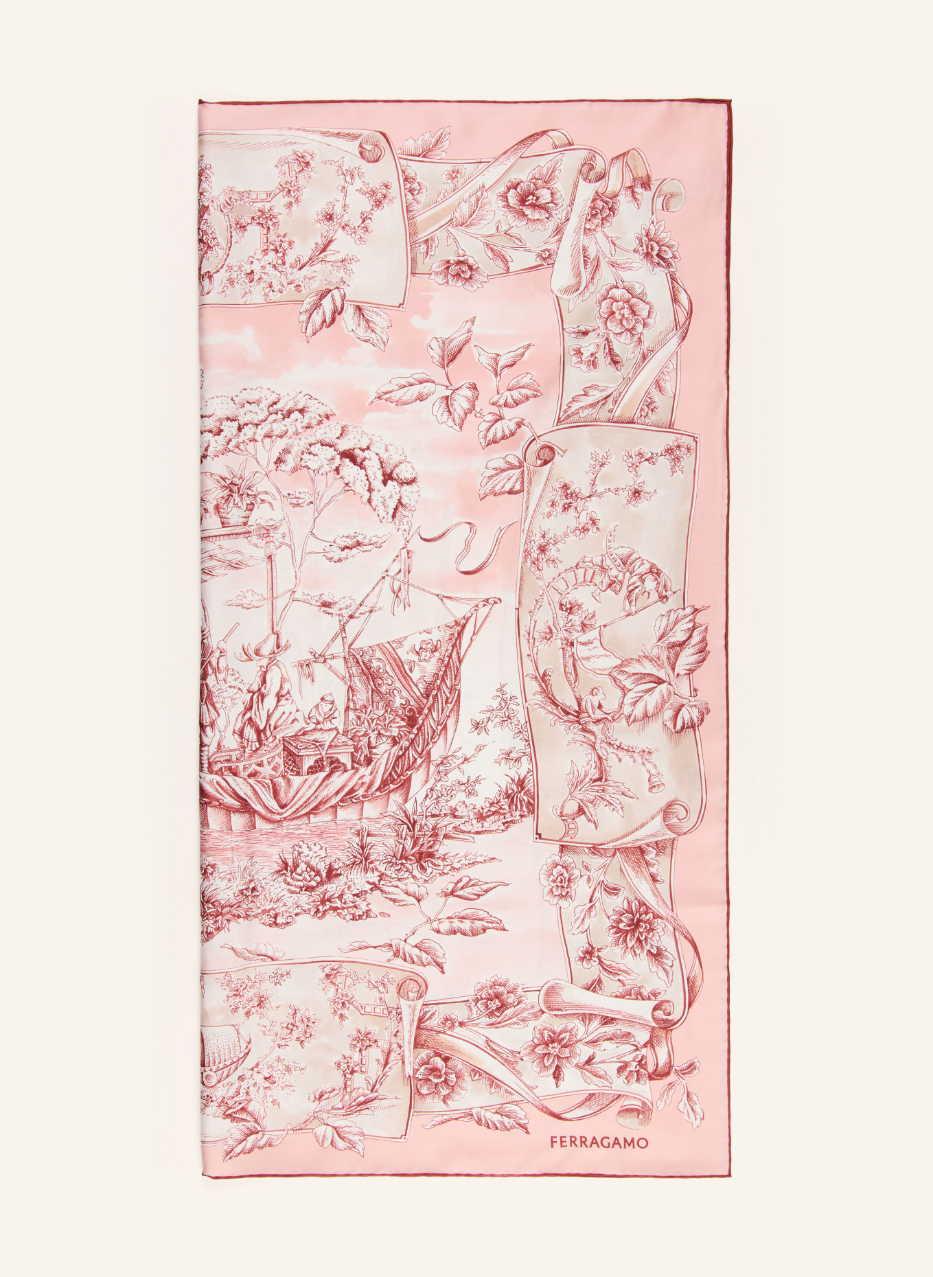 FERRAGAMO Foulard en soie: ROSÉ / ÉCRU / ROUGE FONCÉ