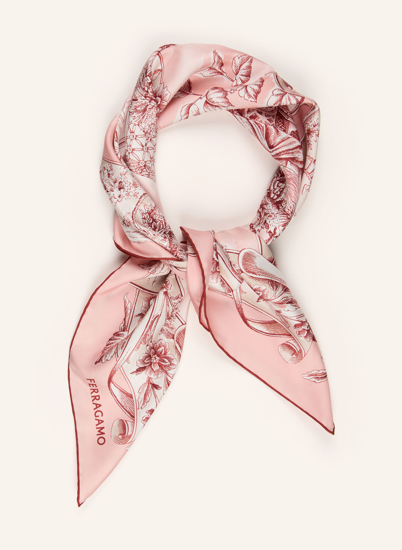 FERRAGAMO Foulard en soie: ROSÉ / ÉCRU / ROUGE FONCÉ