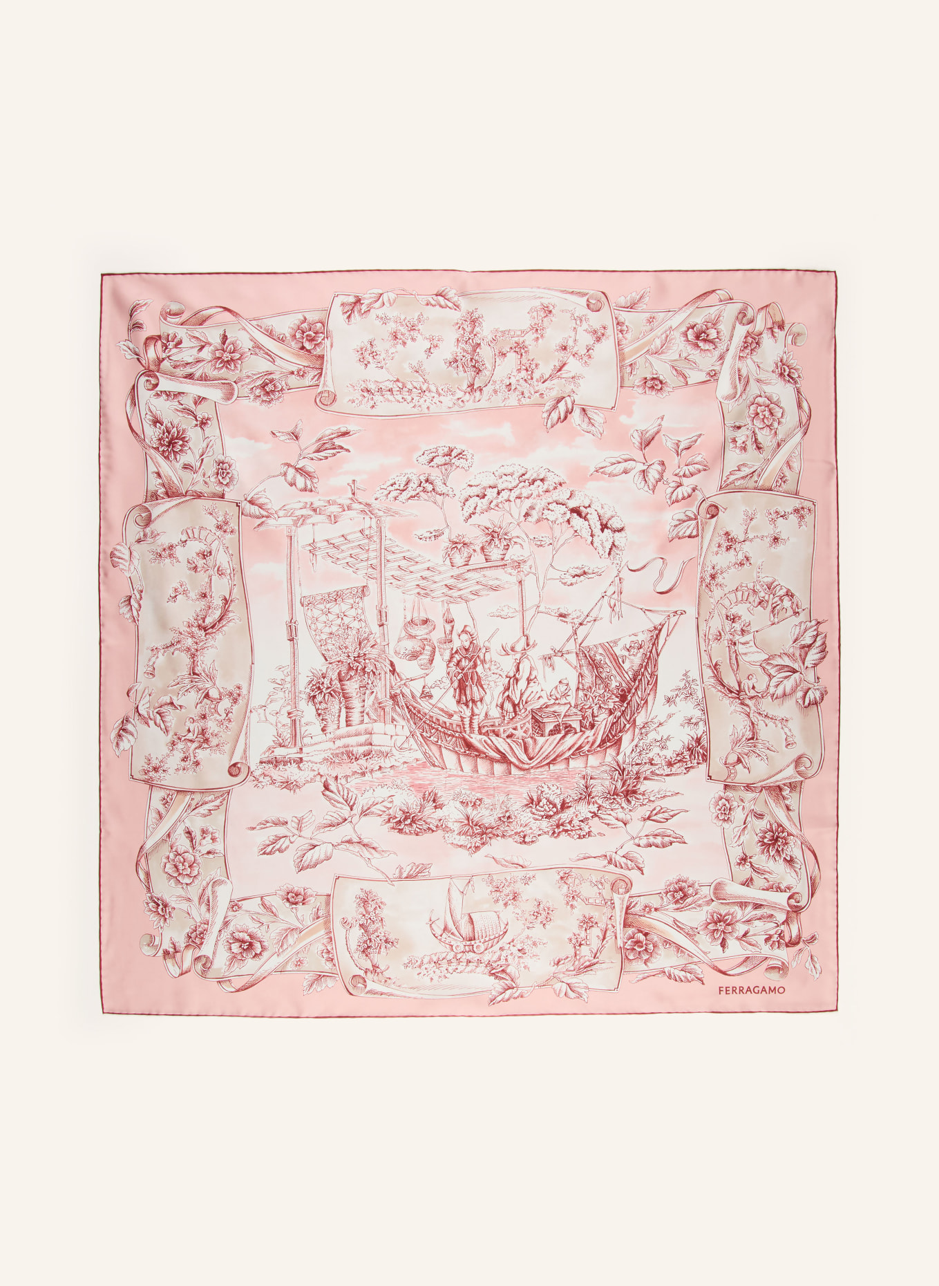 FERRAGAMO Foulard en soie: ROSÉ / ÉCRU / ROUGE FONCÉ