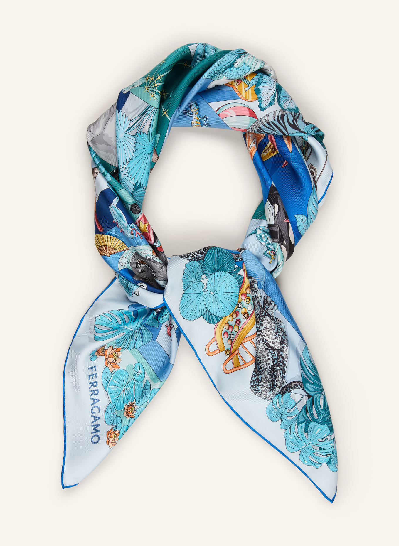 FERRAGAMO Silk scarf: BLUE GRAY / TURQUOISE / LIGHT BLUE