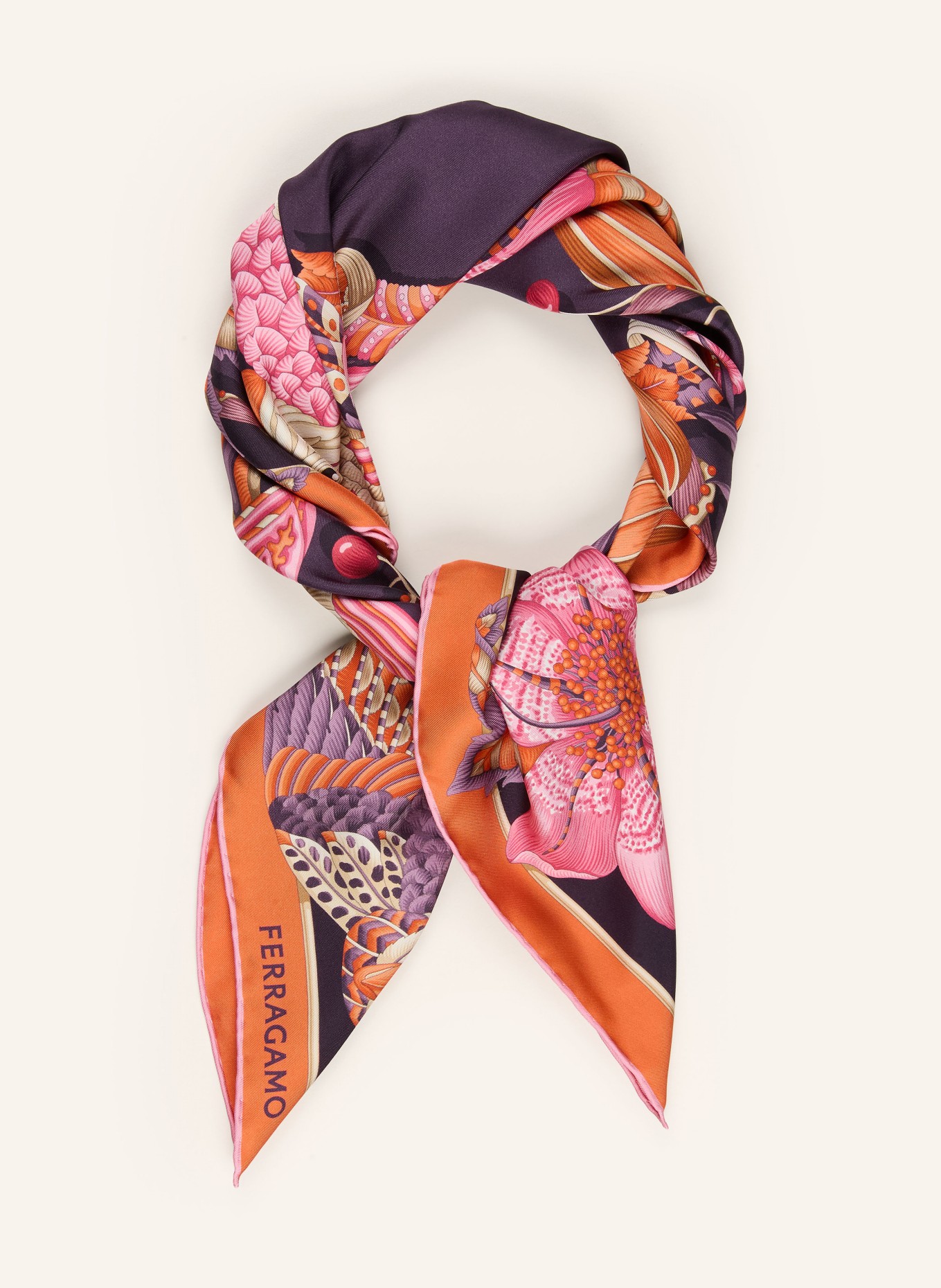 FERRAGAMO Seidentuch: ORANGE / BEIGE / LILA