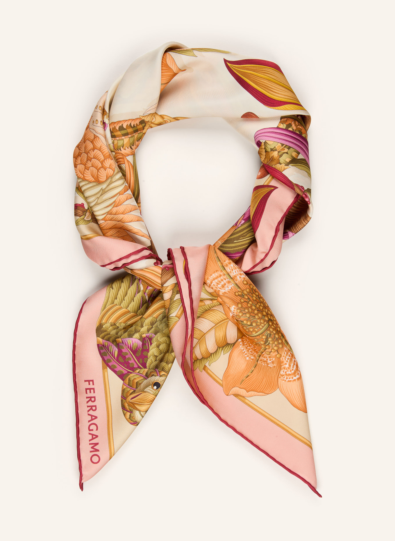 FERRAGAMO Silkesduk: LJUSORANGE / BEIGE / MÖRKRÖD