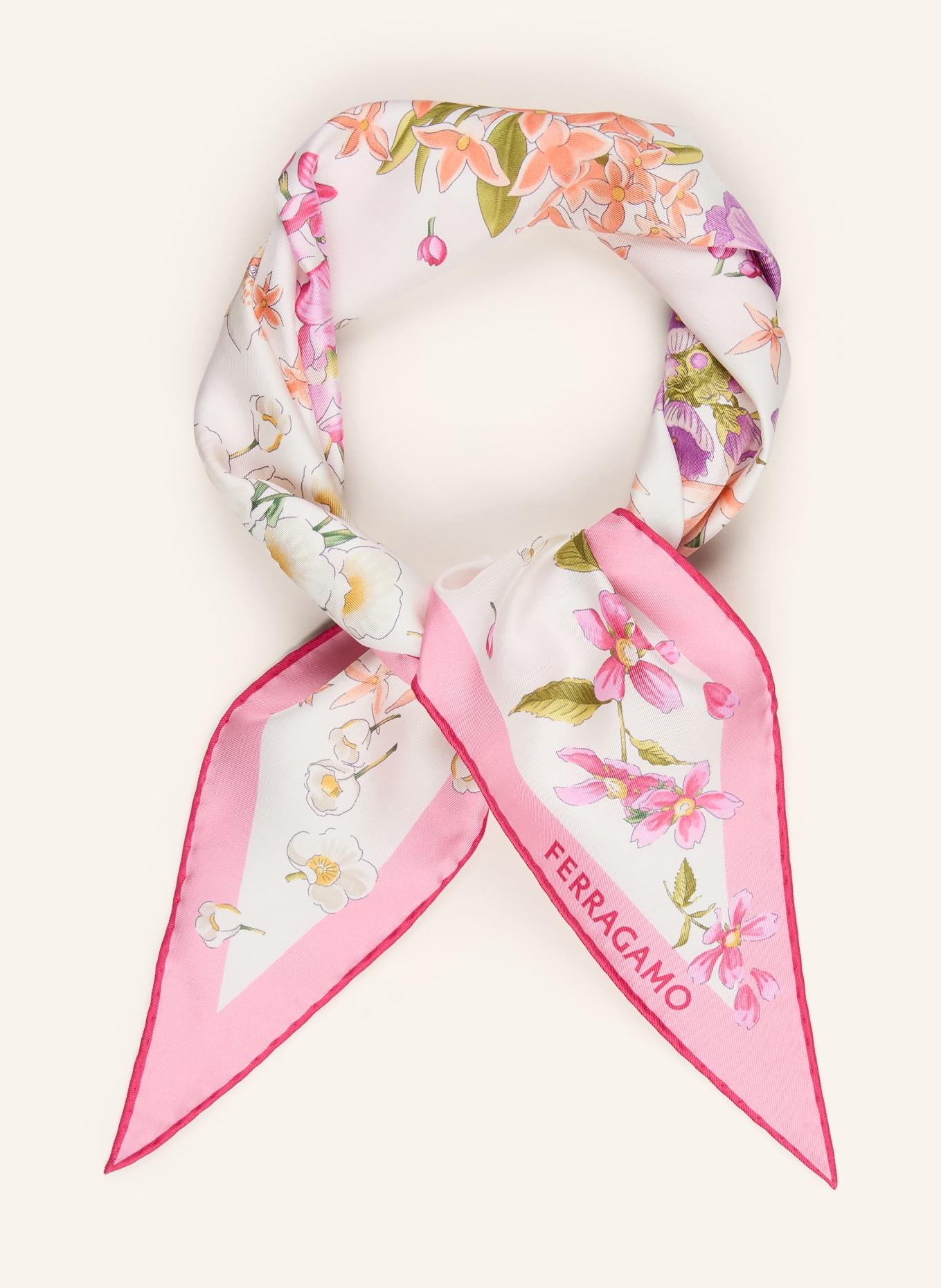 FERRAGAMO Seidentuch: ROSA / GRÜN / WEISS