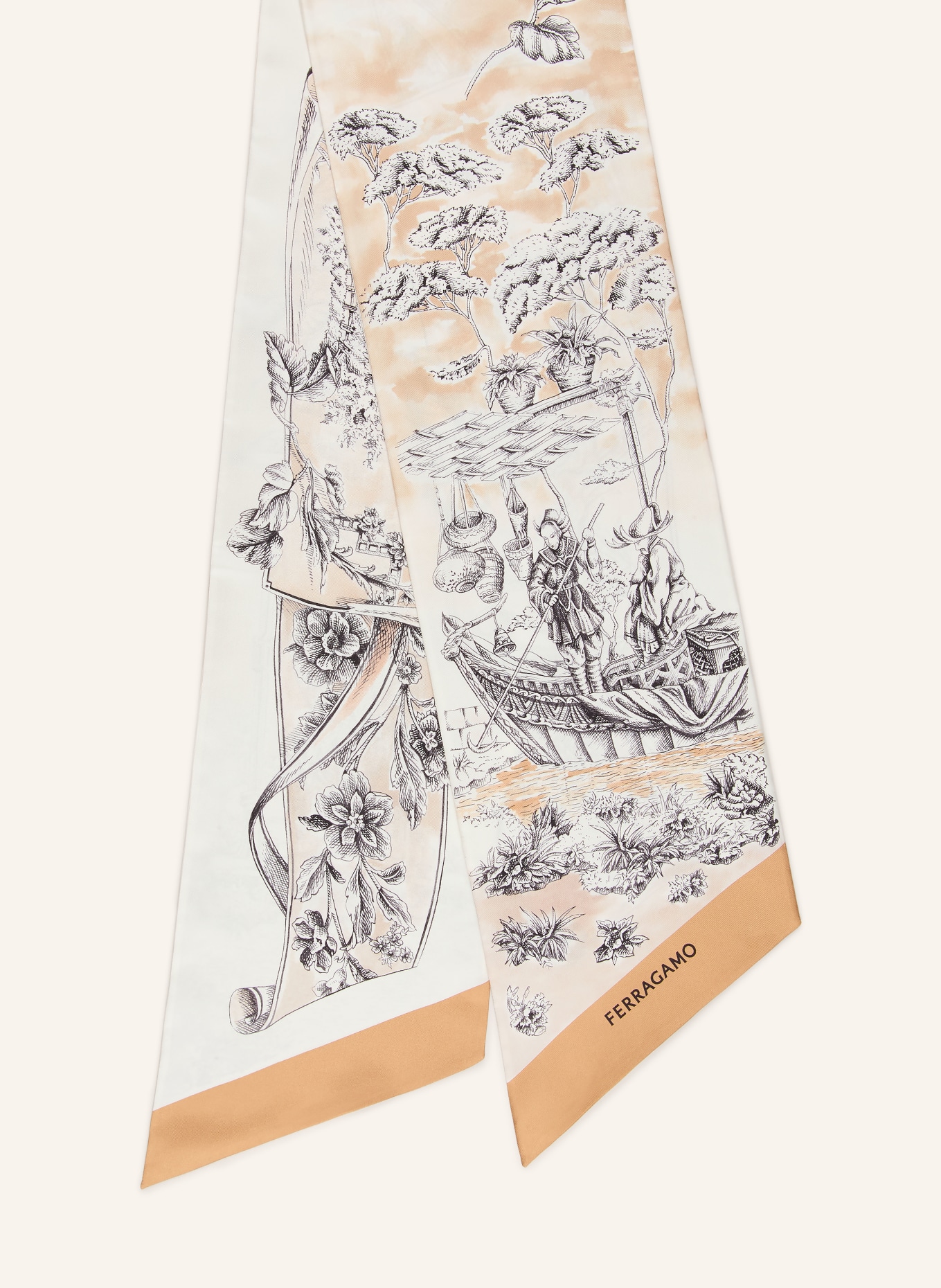 FERRAGAMO Seidenschal: CAMEL / BEIGE / SCHWARZ