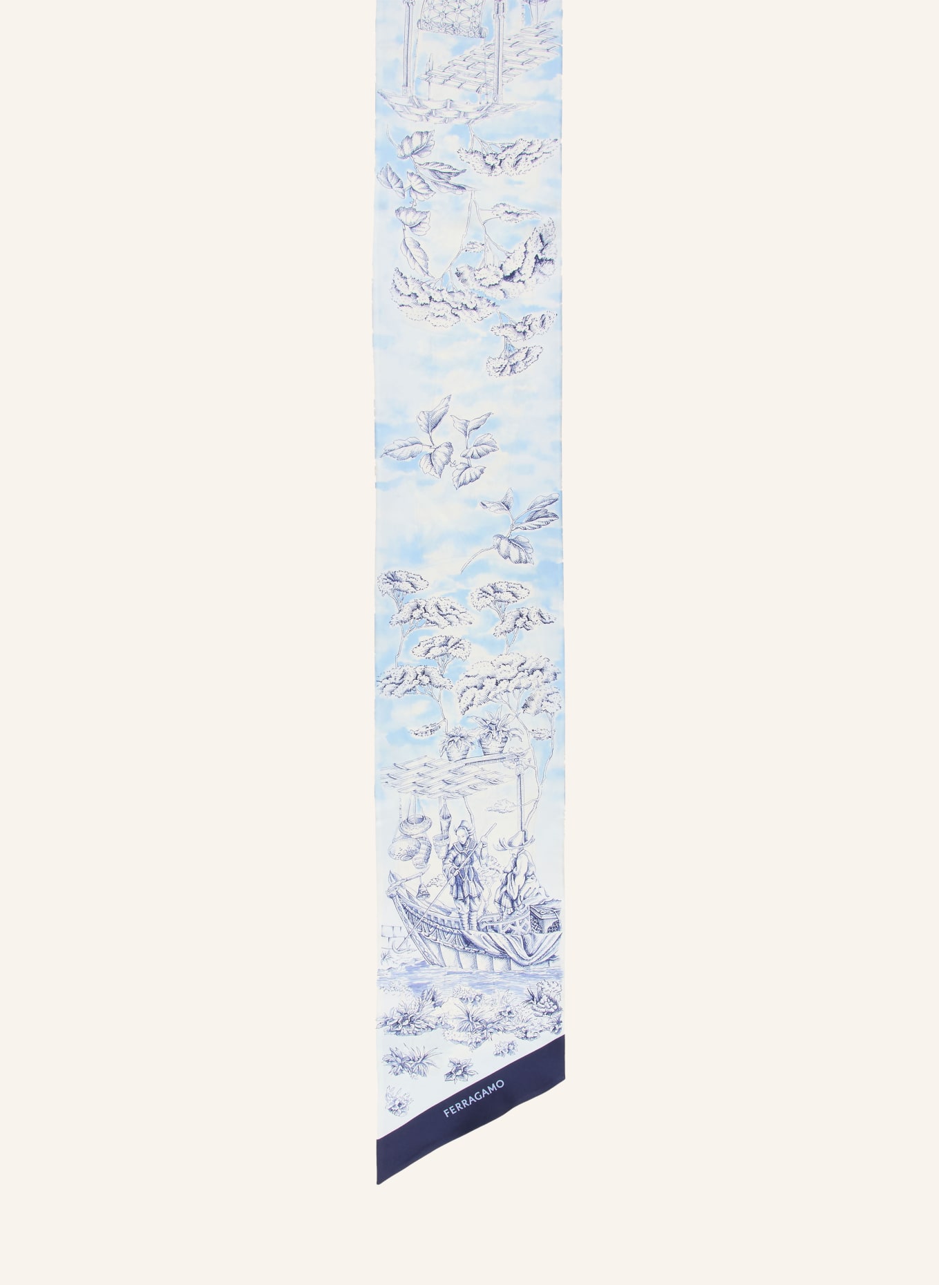 FERRAGAMO Seidenschal: HELLBLAU / DUNKELBLAU / WEISS