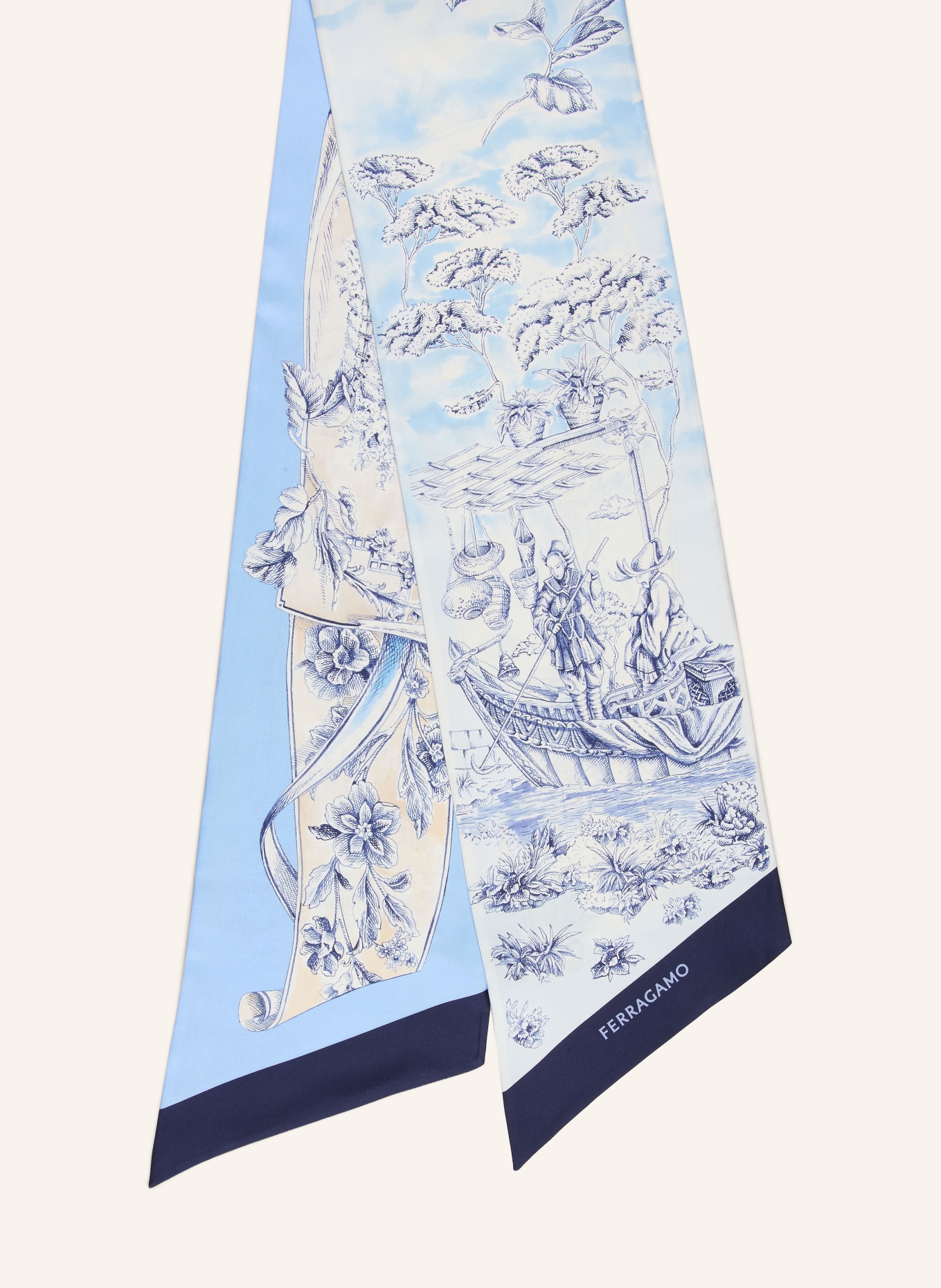FERRAGAMO Seidenschal: HELLBLAU / DUNKELBLAU / WEISS