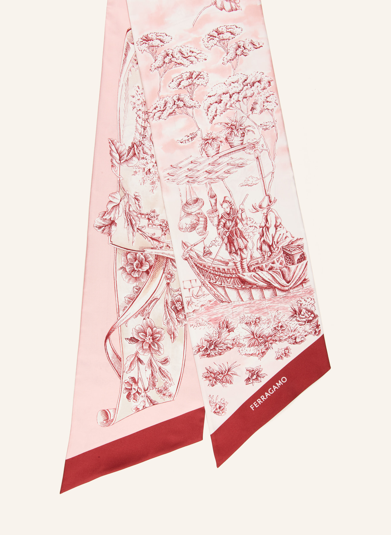 FERRAGAMO Seidenschal: ROSÉ / DUNKELROT / WEISS