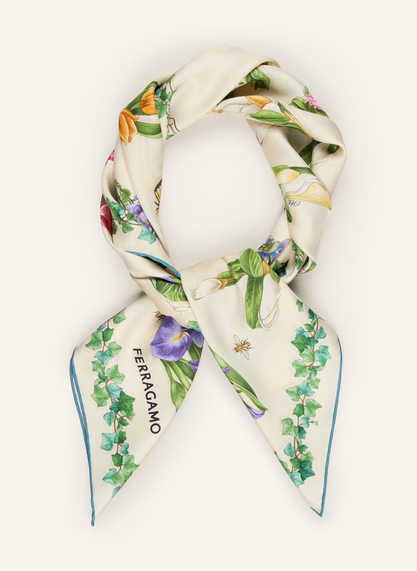 FERRAGAMO Silk scarf: GREEN / ECRU / PURPLE