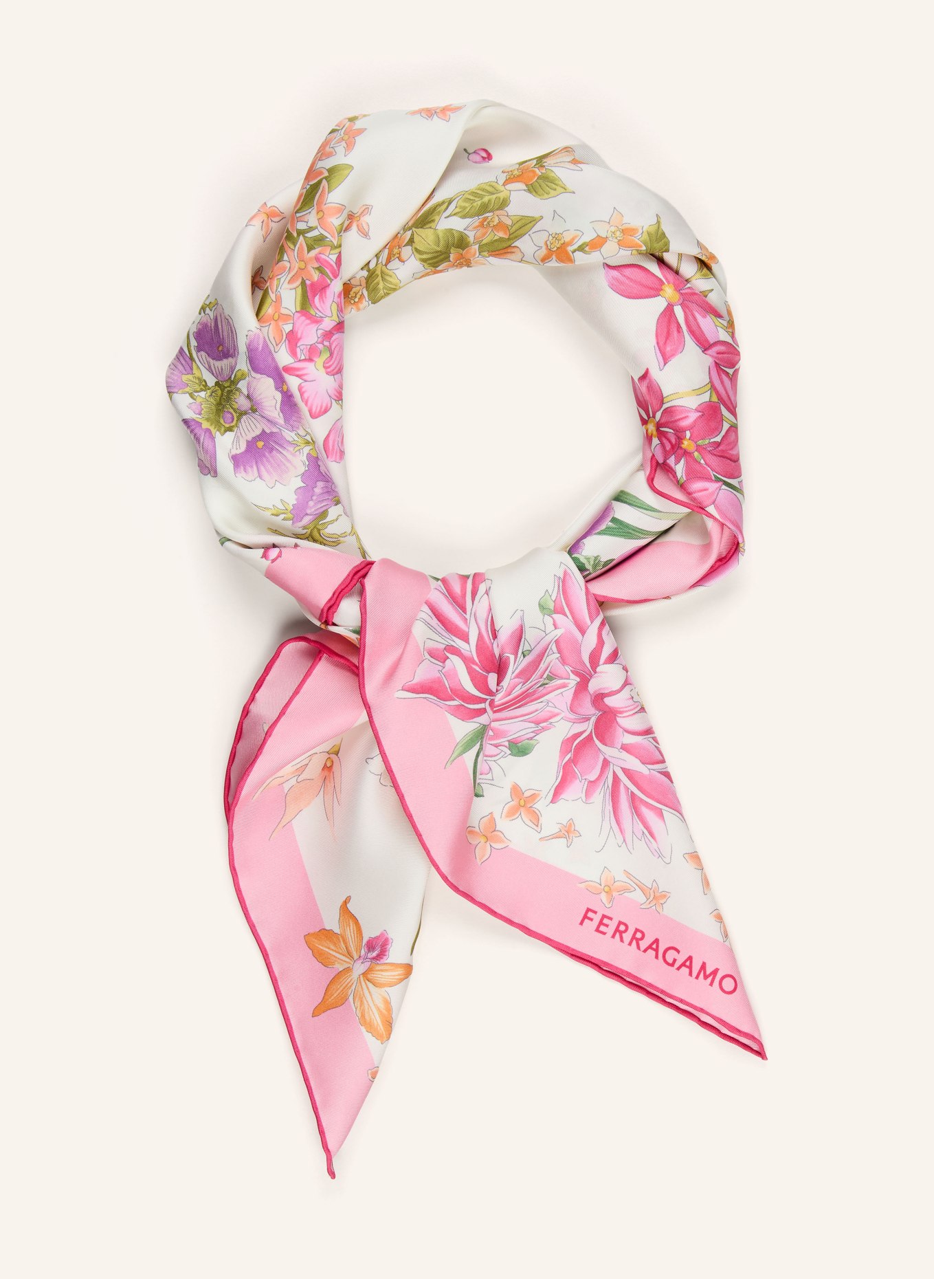 FERRAGAMO Silk scarf: PINK / ECRU / GREEN