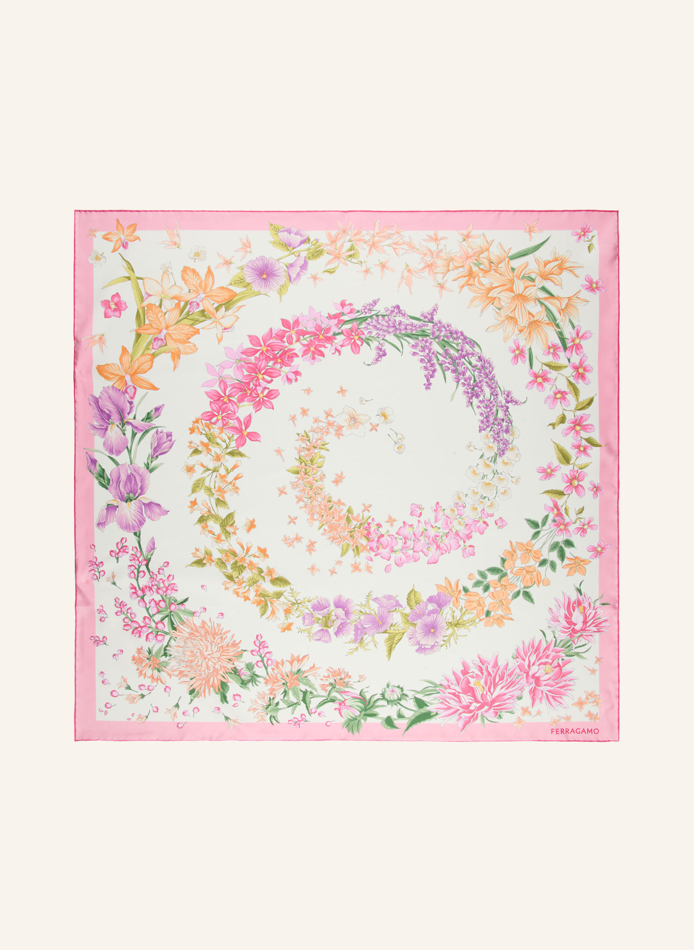 FERRAGAMO Silk scarf: PINK / ECRU / GREEN